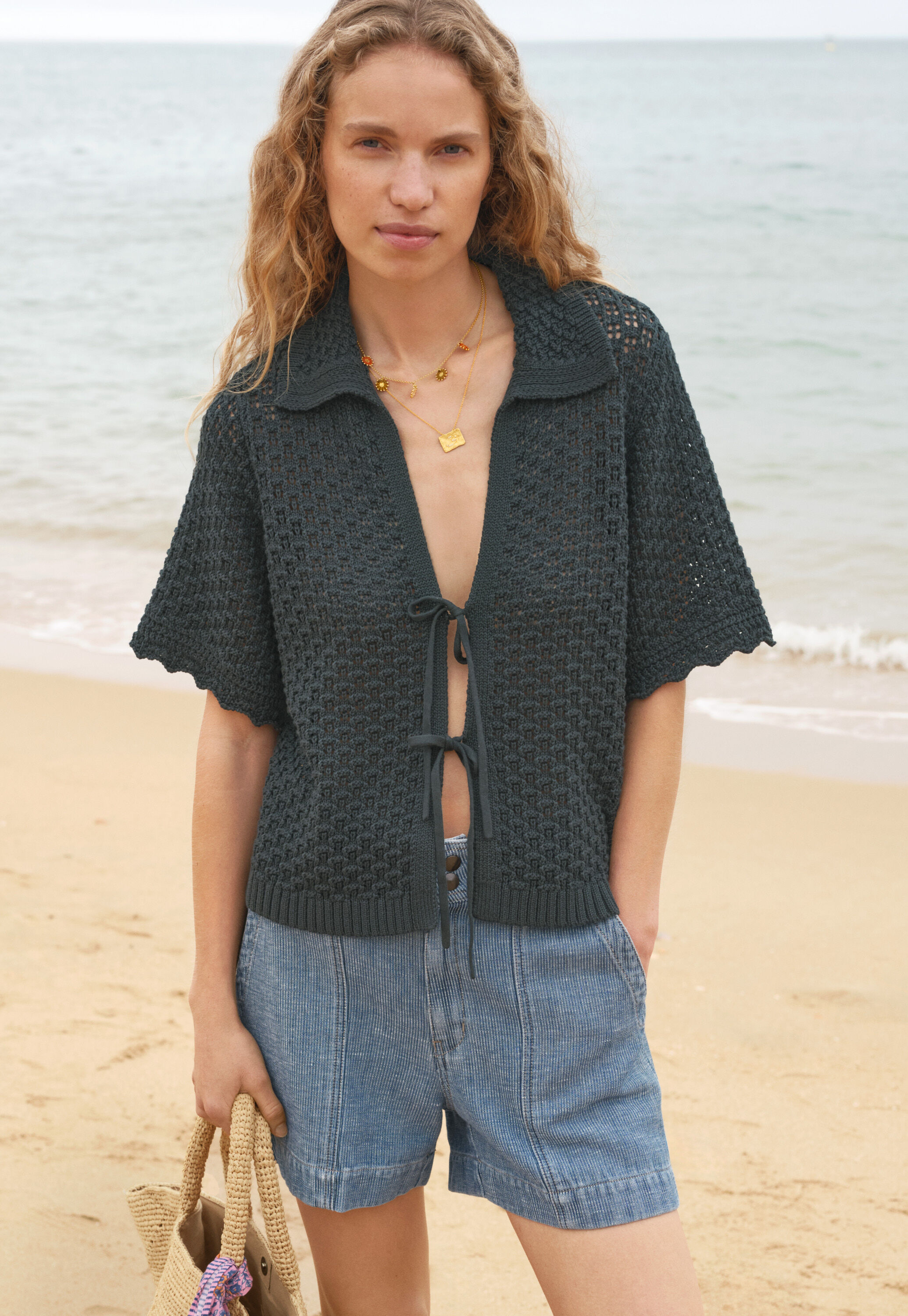 Lace-stitch sweater