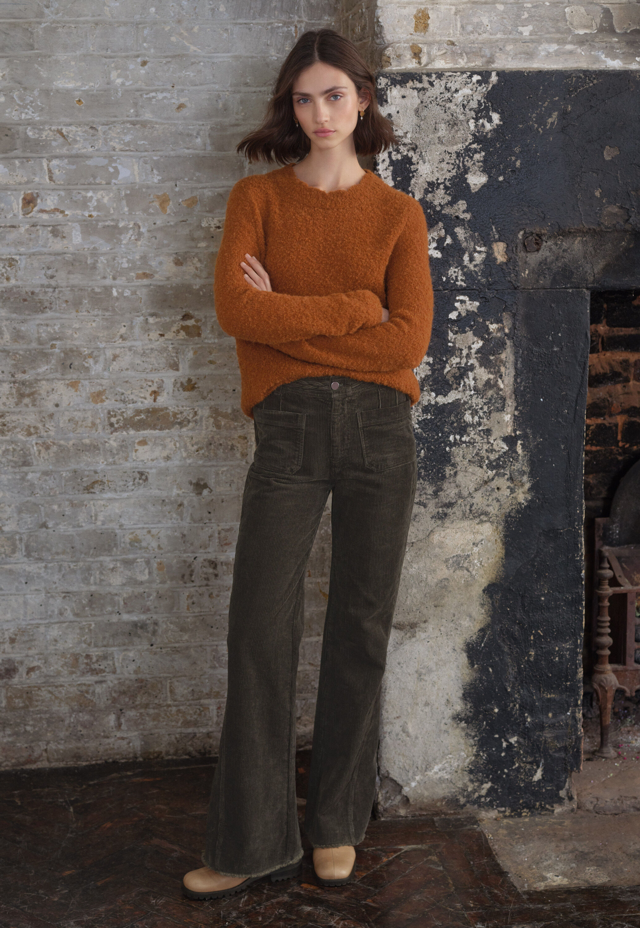 Plait detail cord trouser