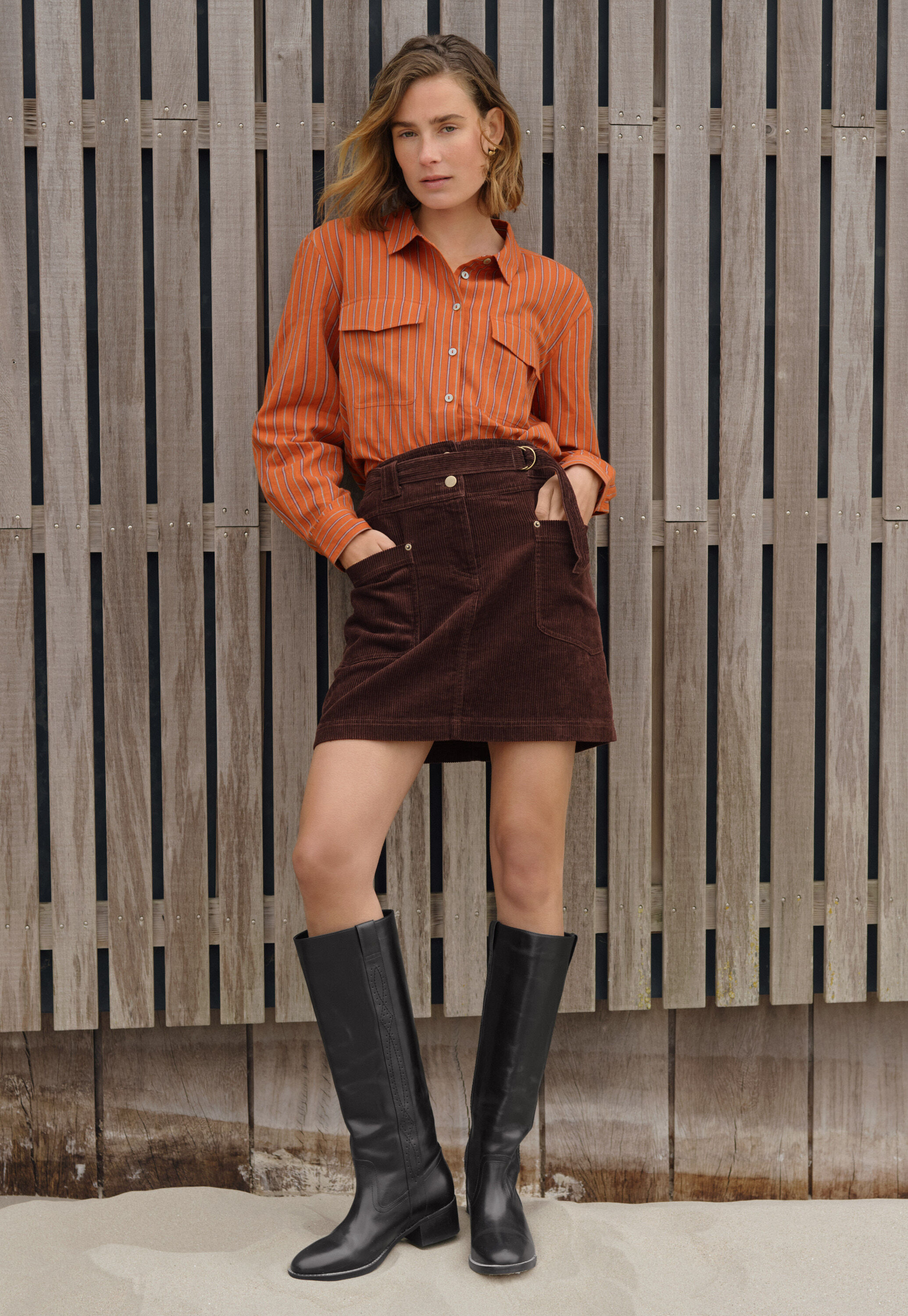 Short cord skirt, Dark chocolate, large