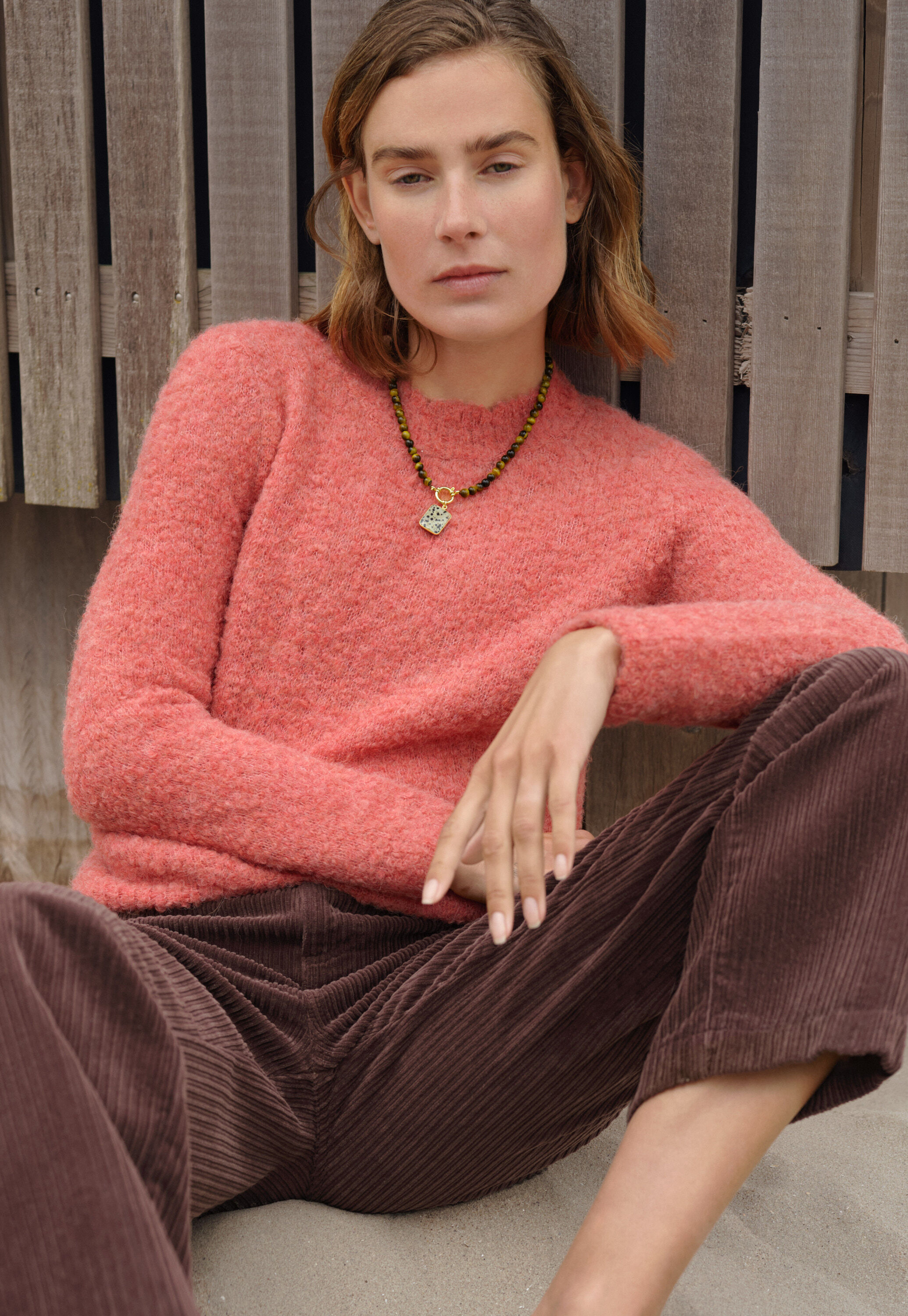 Boucl&eacute; round-neck sweater