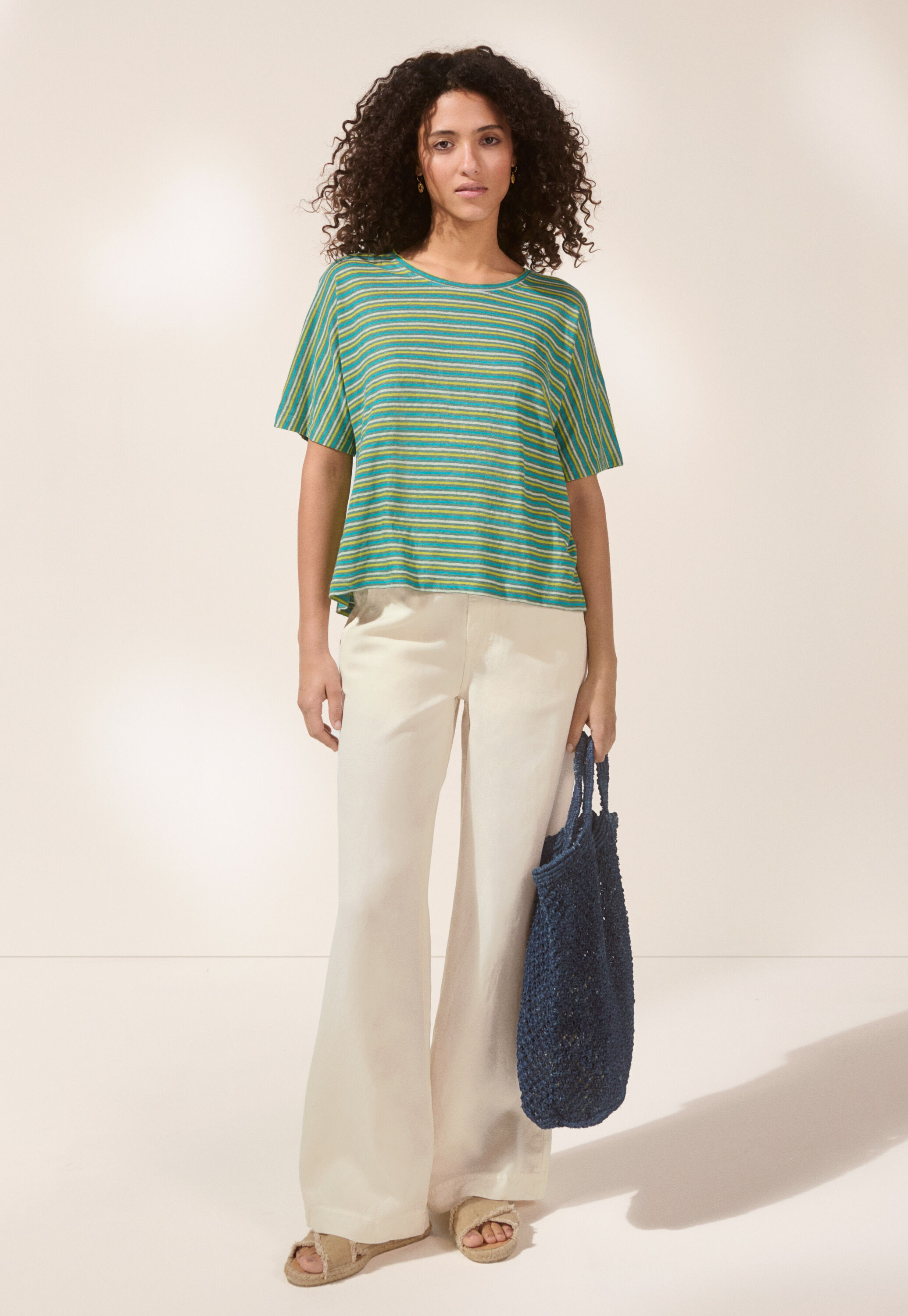 Striped T-shirt, Bay lime, large