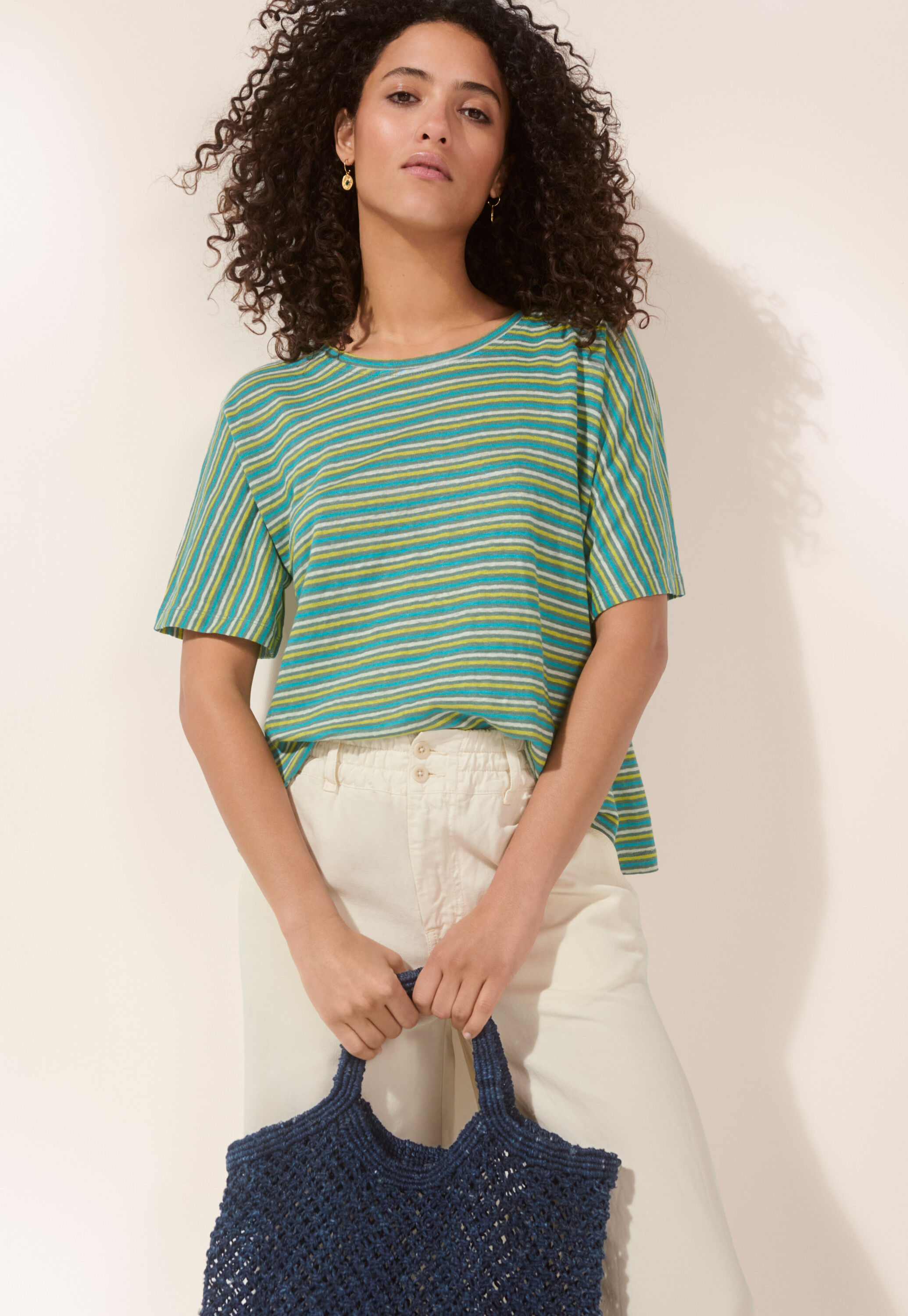 Striped T-shirt, Bay lime, large