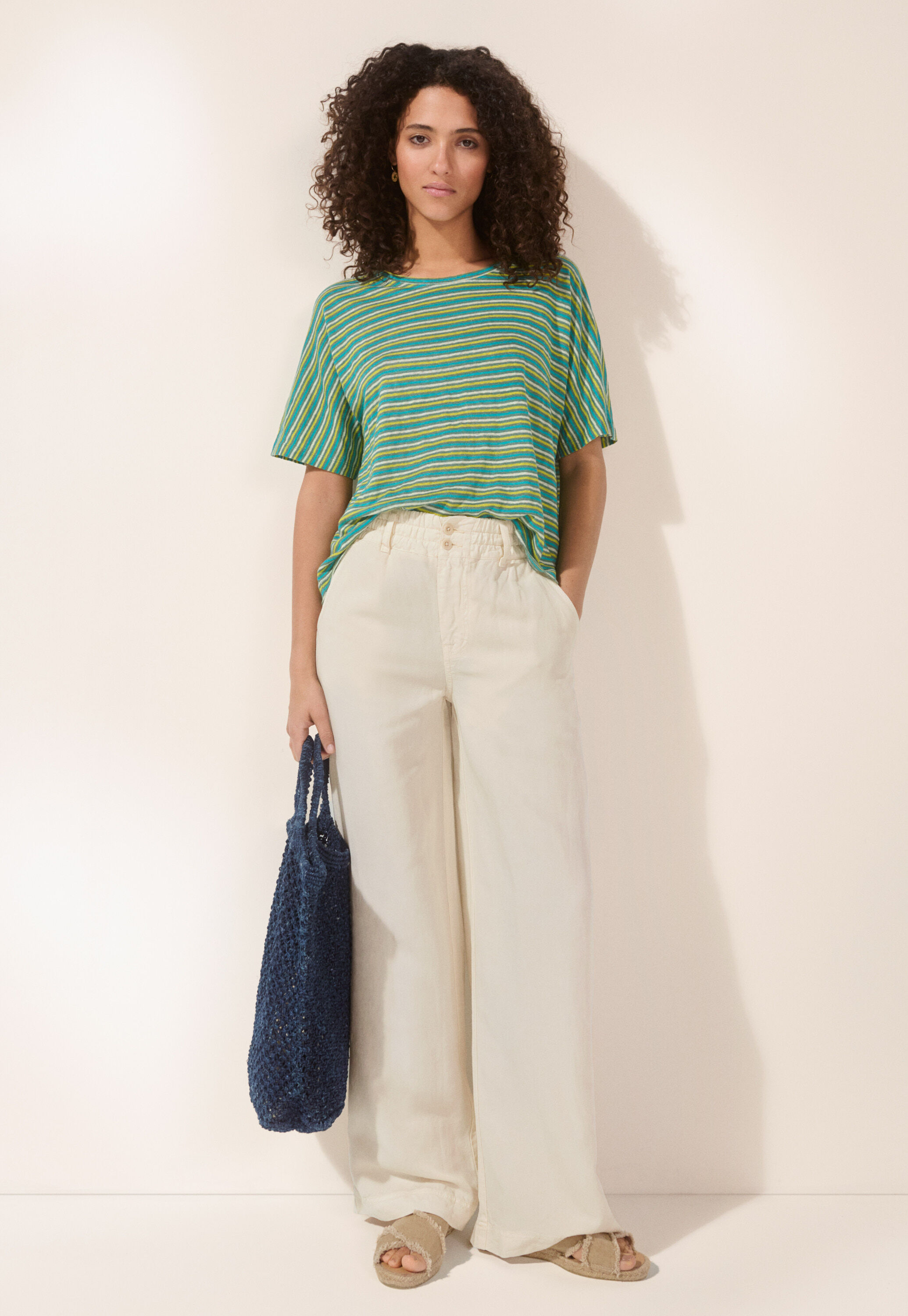Striped T-shirt, Bay lime, large
