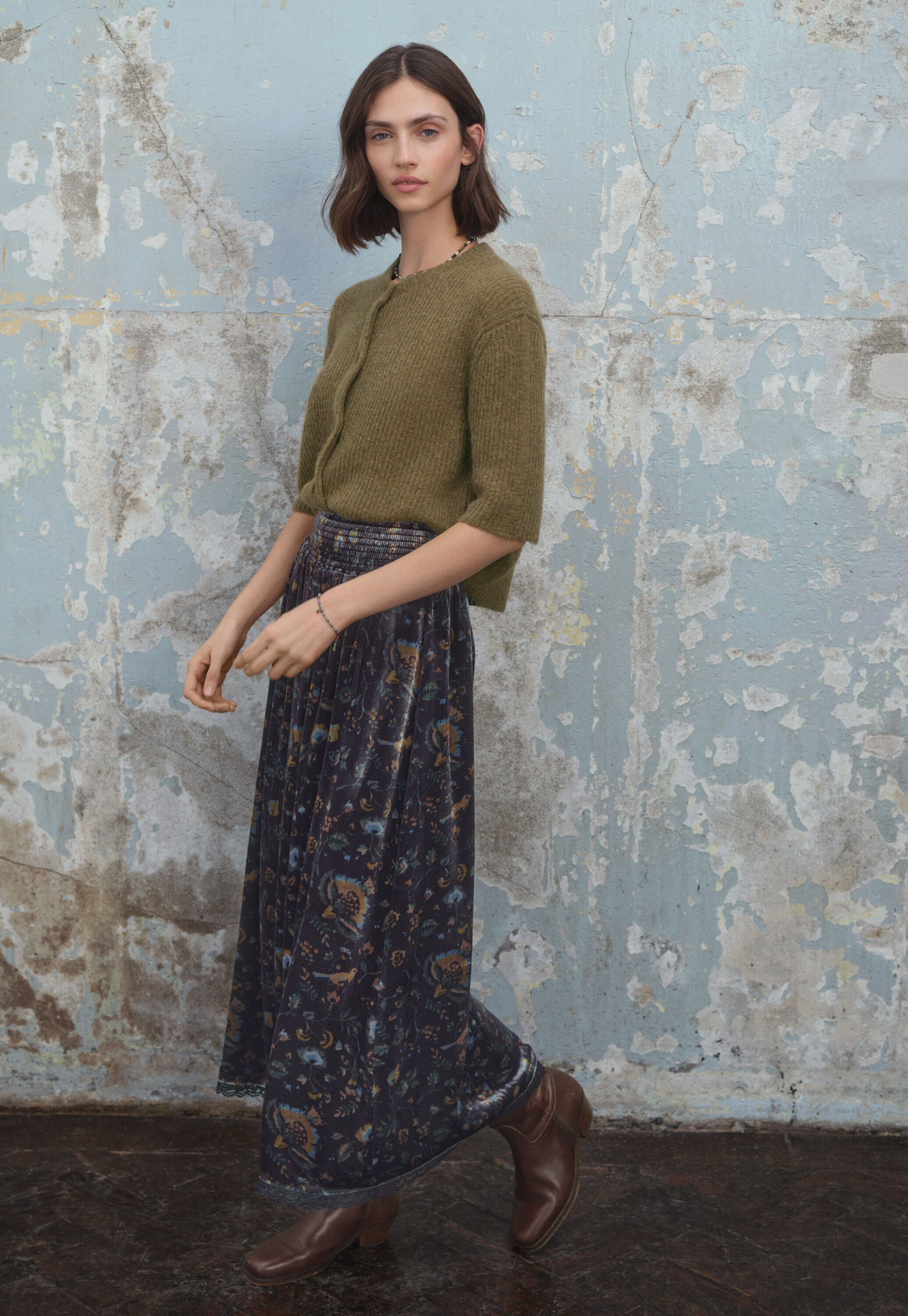 Printed velvet skirt