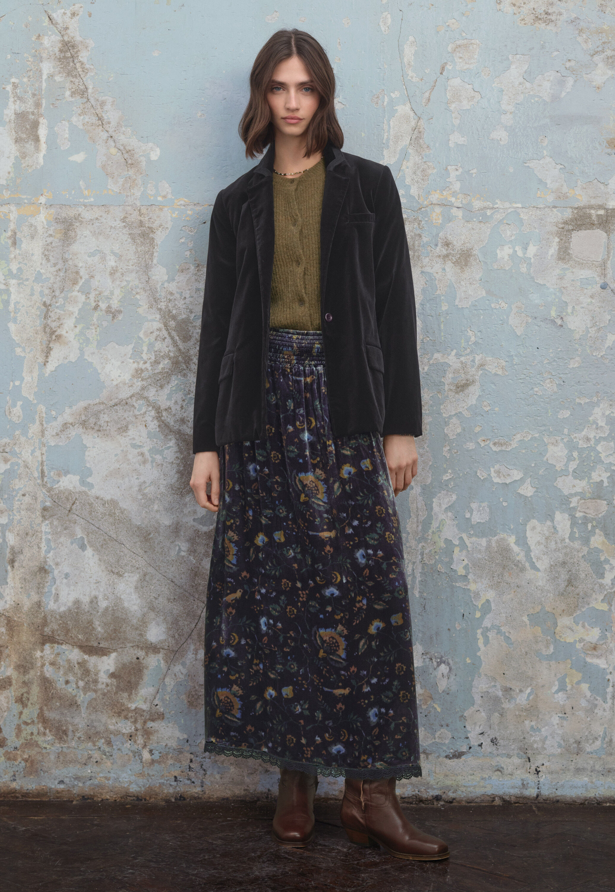 Printed velvet skirt