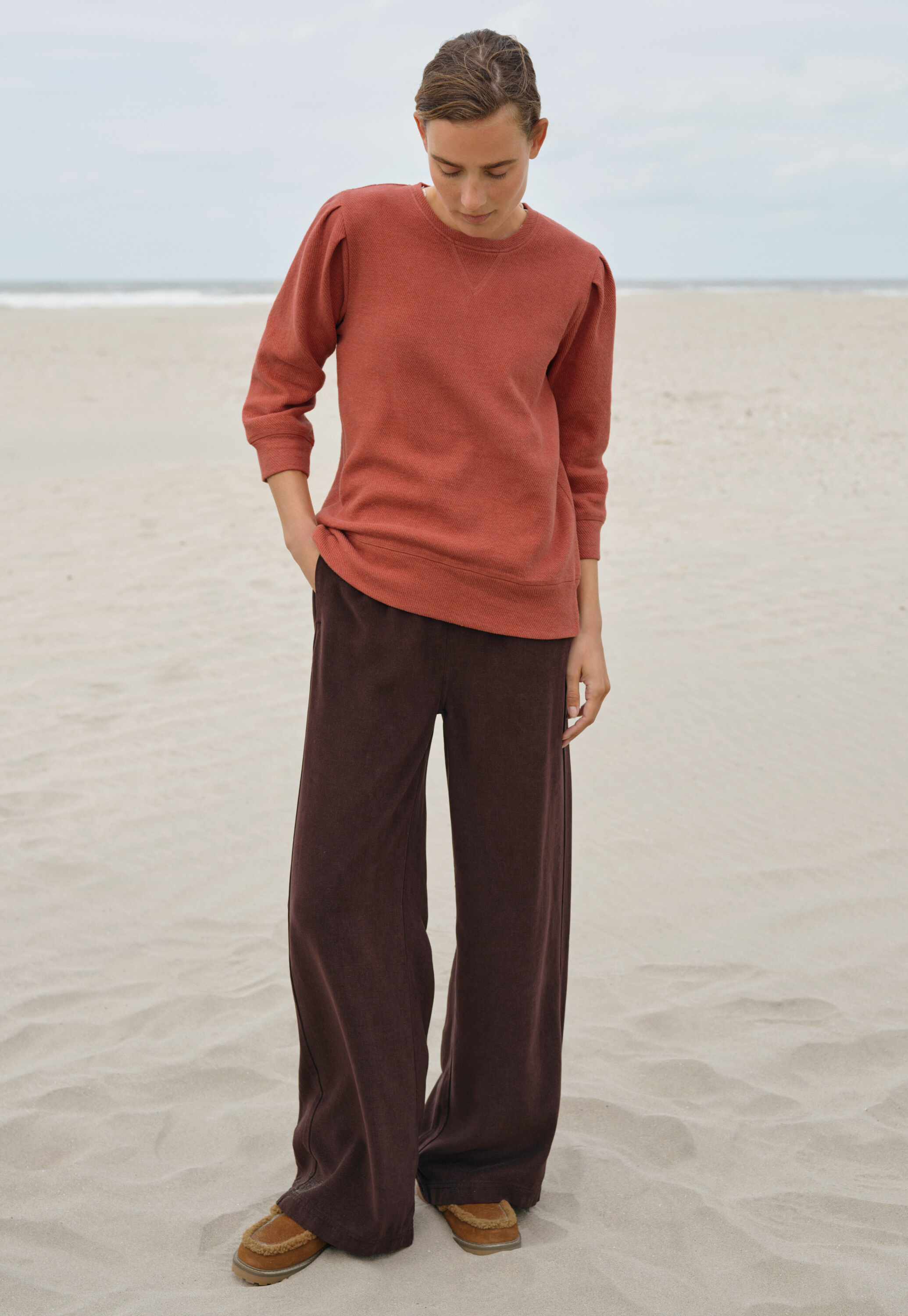 Pleat-sleeve sweatshirt, Sienna, large