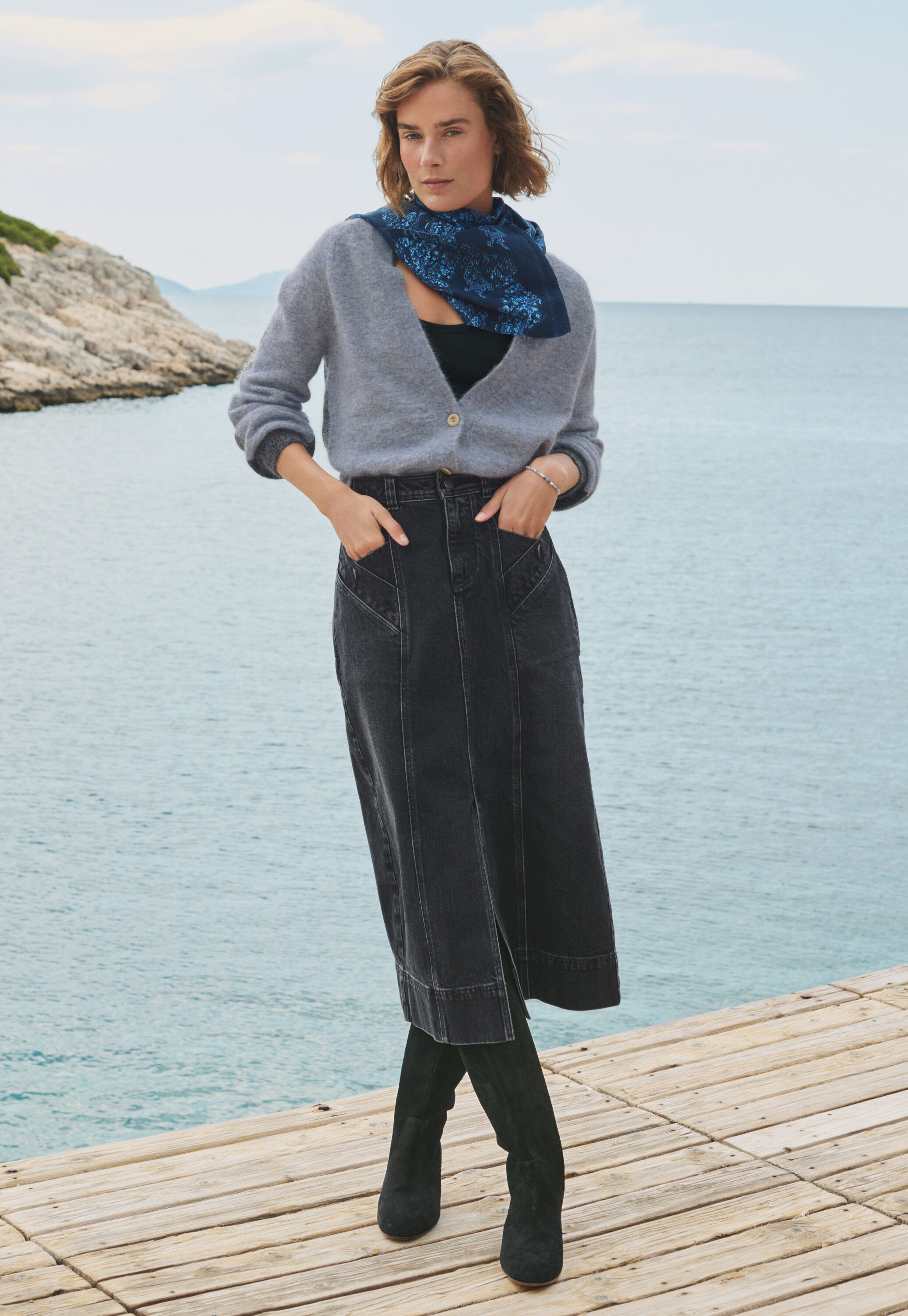 Denim skirt, Black, large