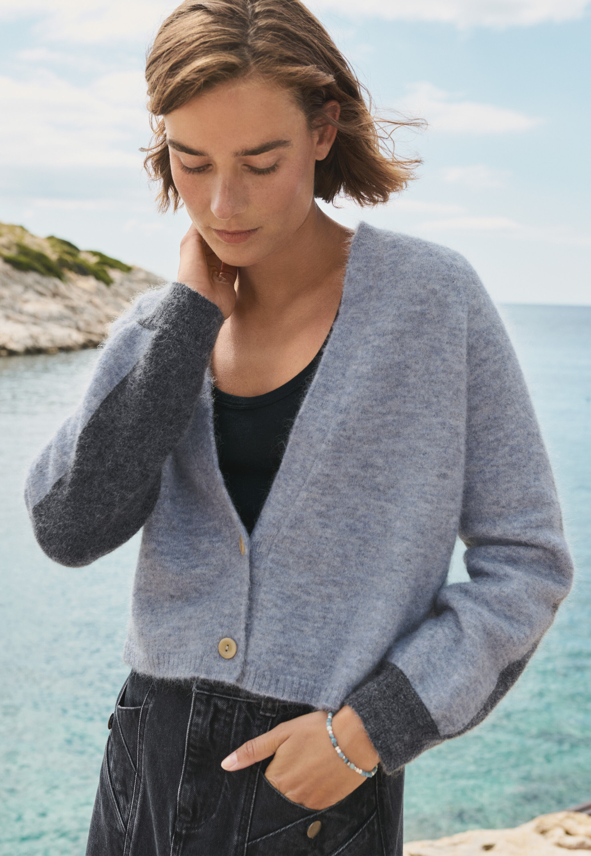 V-neck cardigan, Blue slate, large