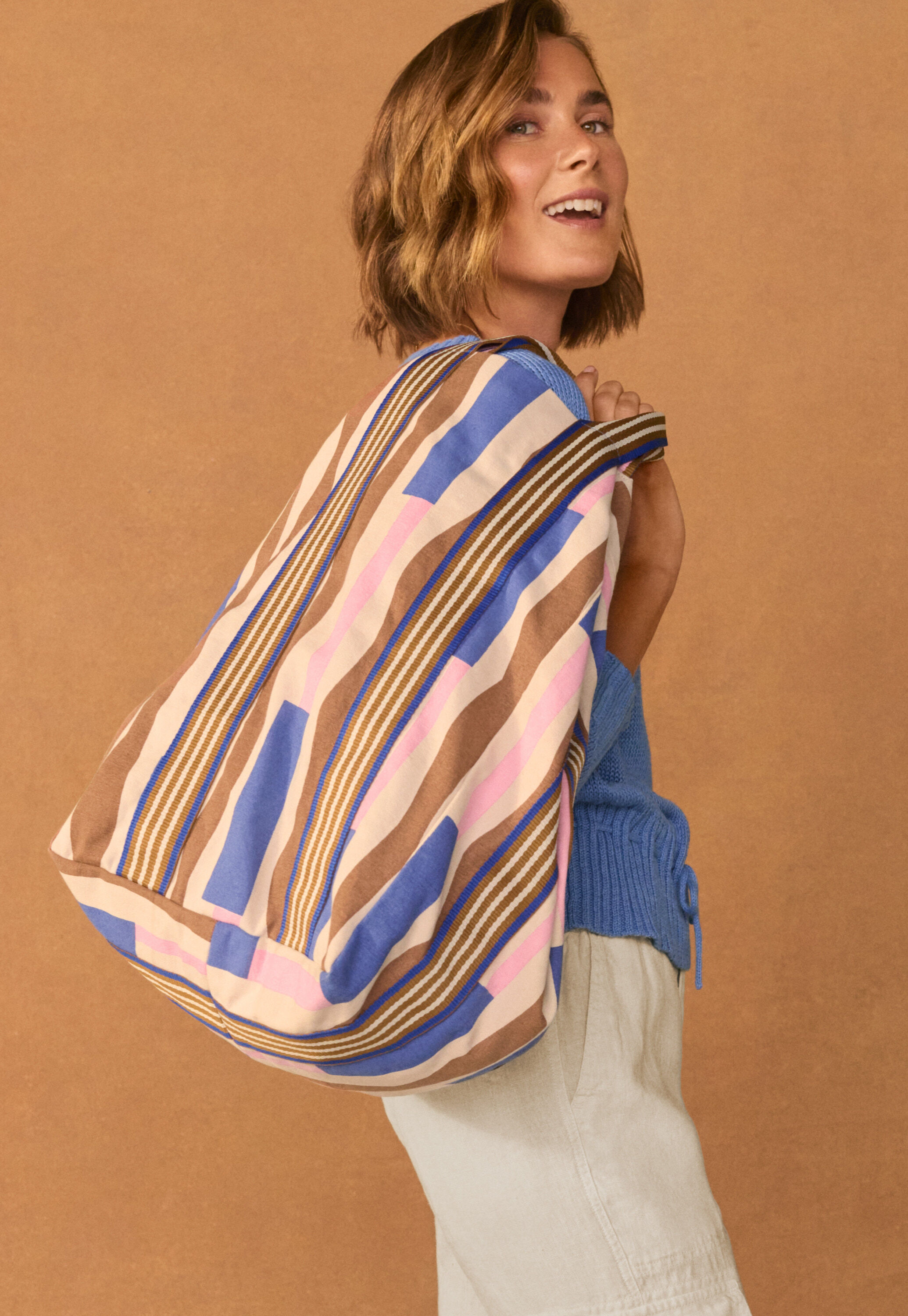 Large striped shopper bag