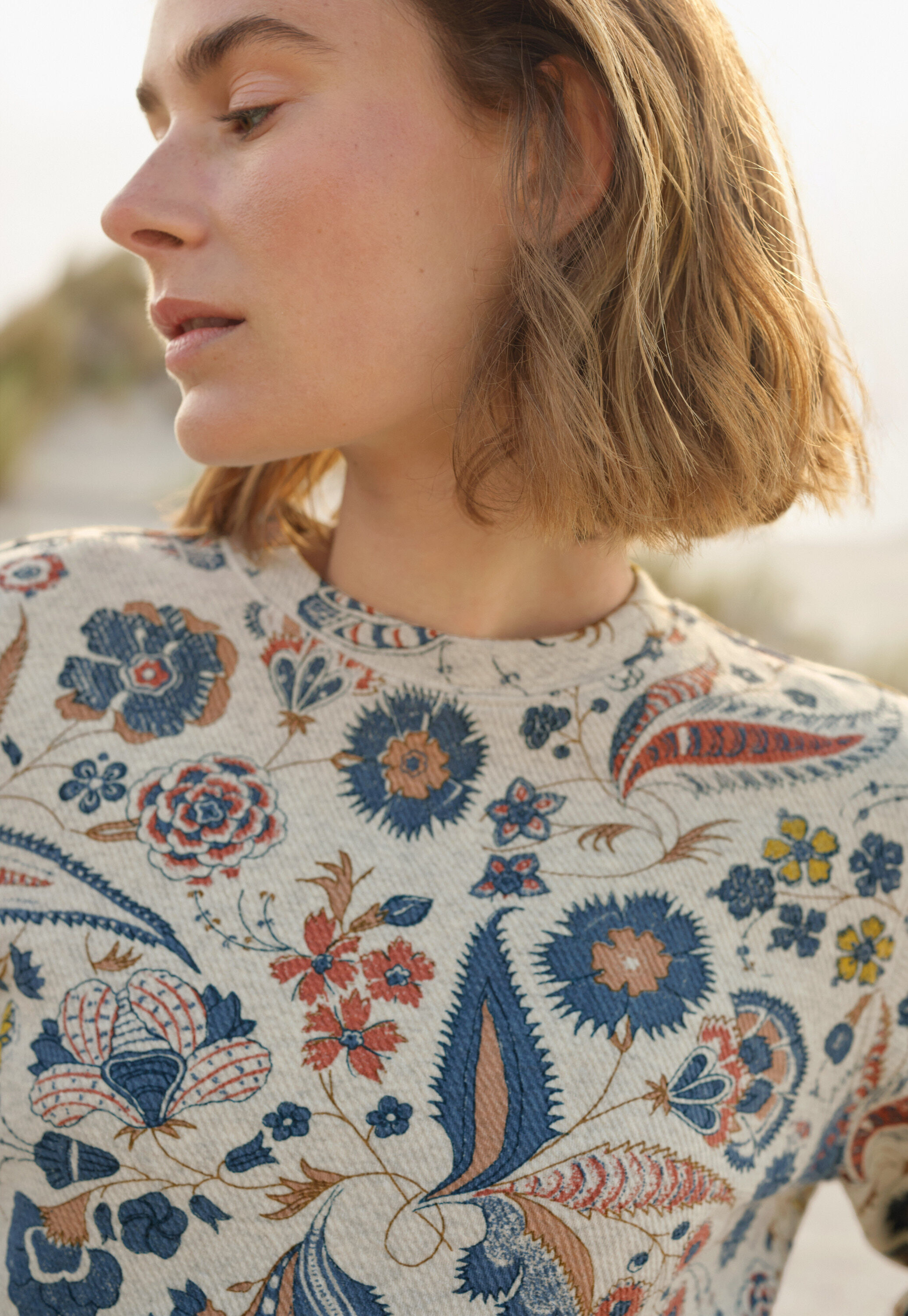 Printed jersey sweatshirt, Pearl denim, large