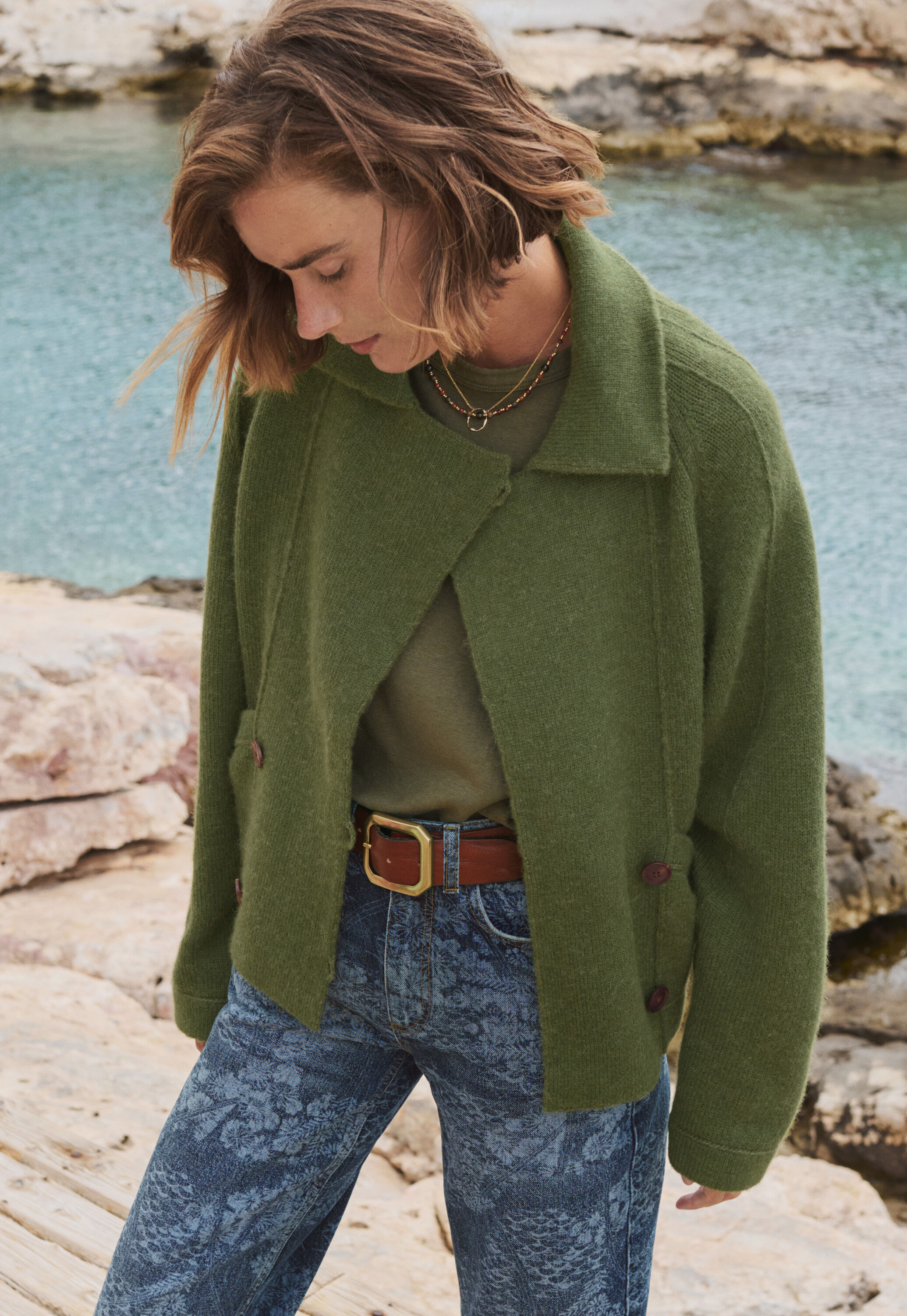Knitted jacket, Olive, large