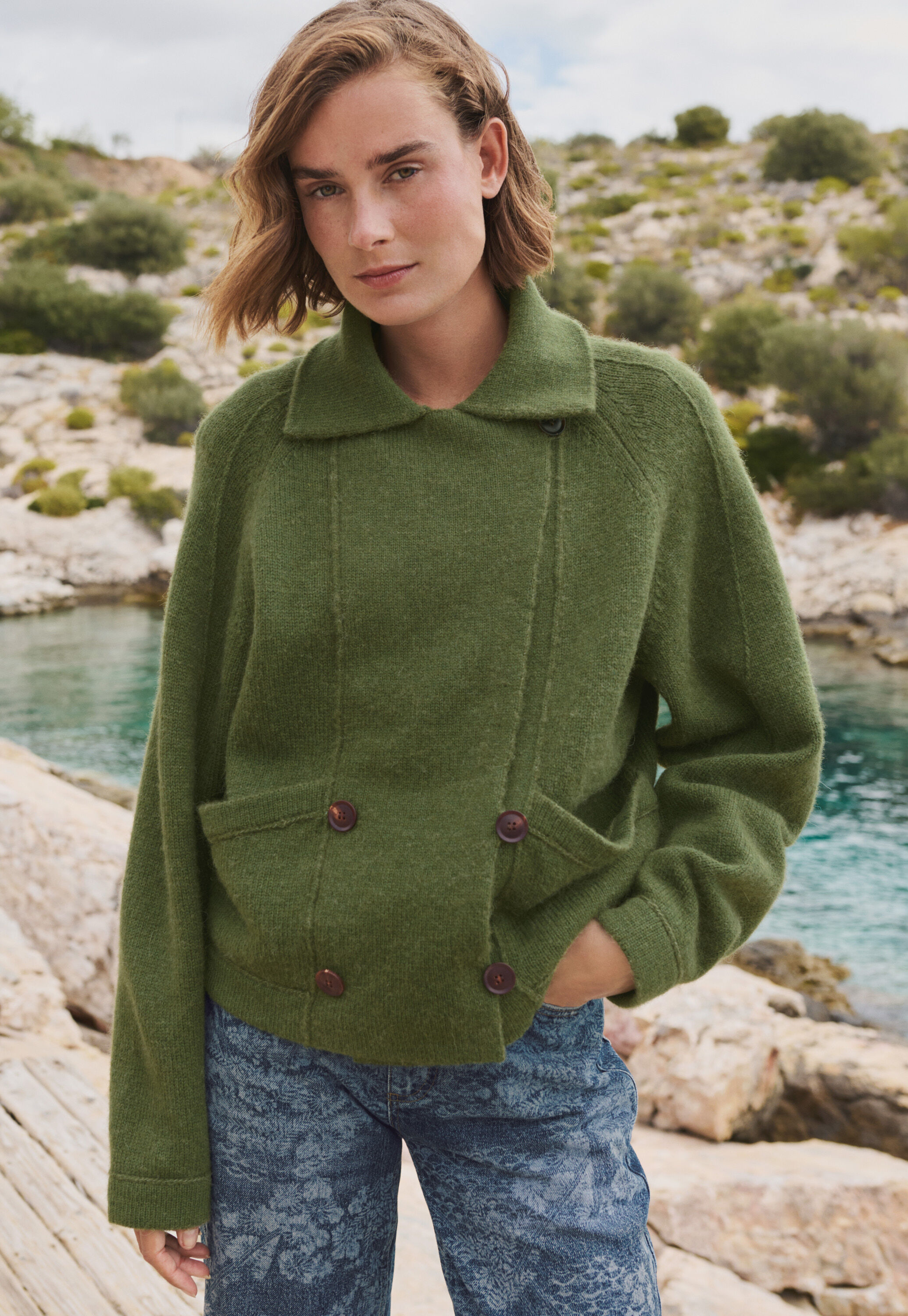 Knitted jacket, Olive, large