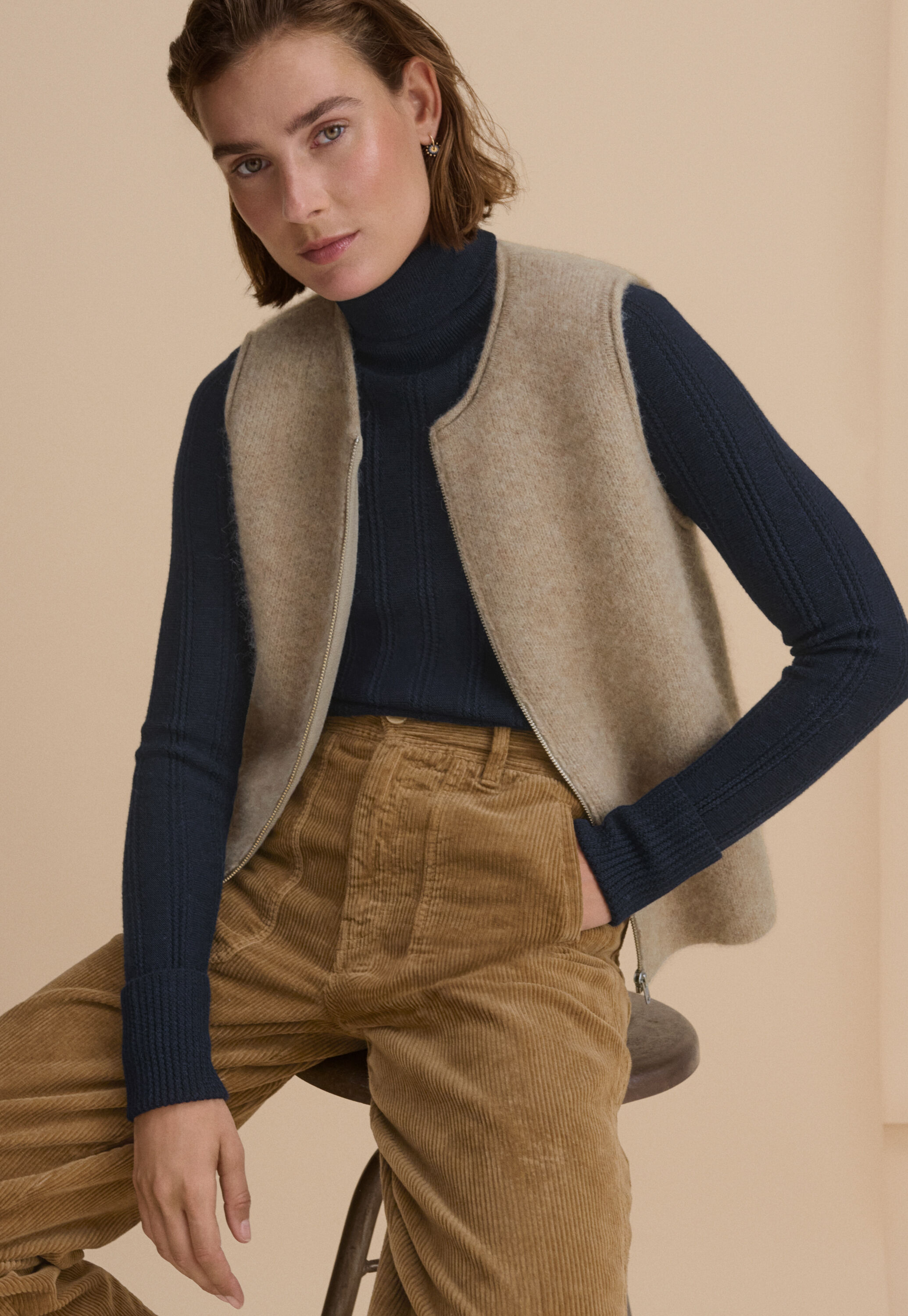 Knitted gilet, Fawn, large