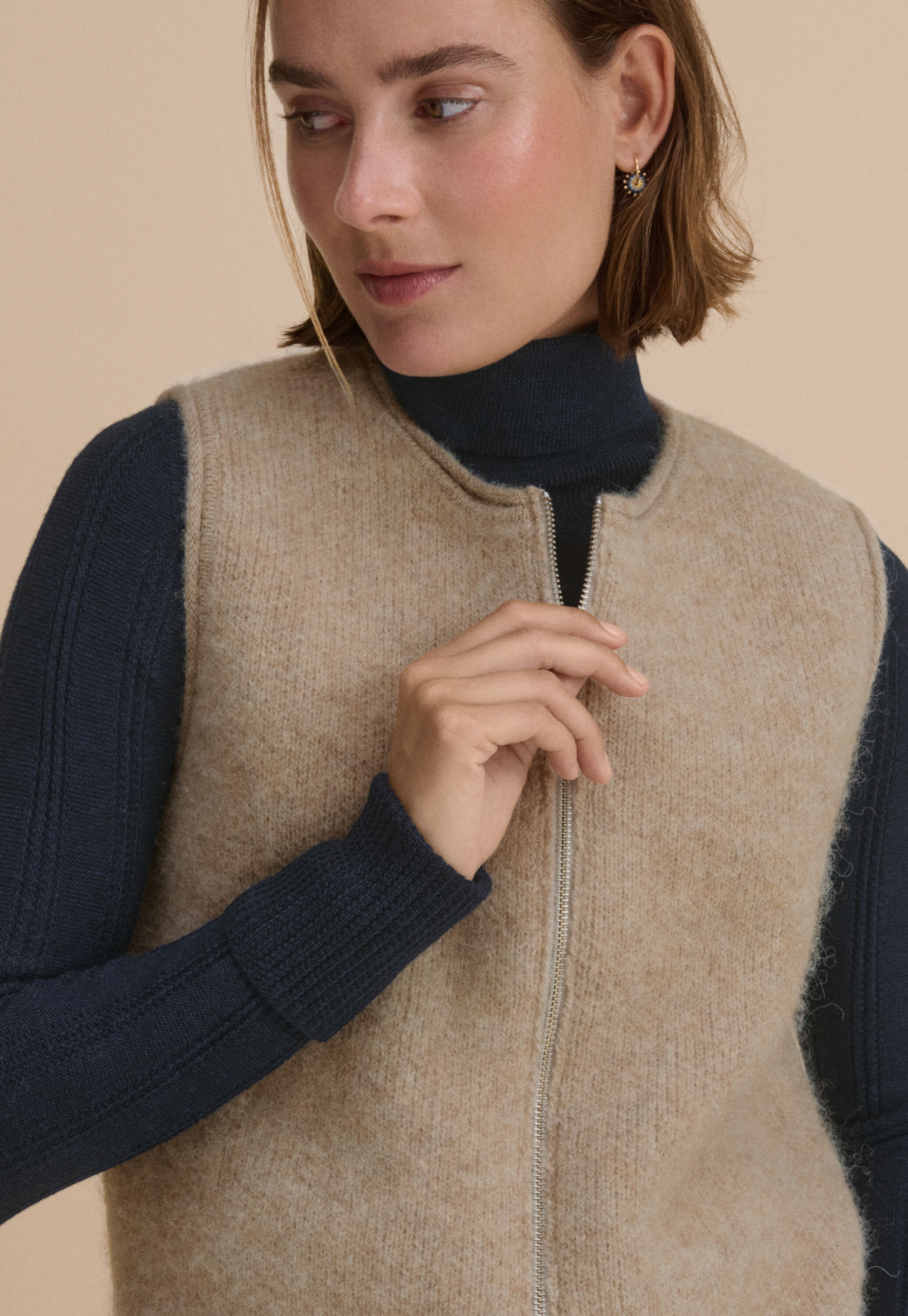 Knitted gilet, Fawn, large