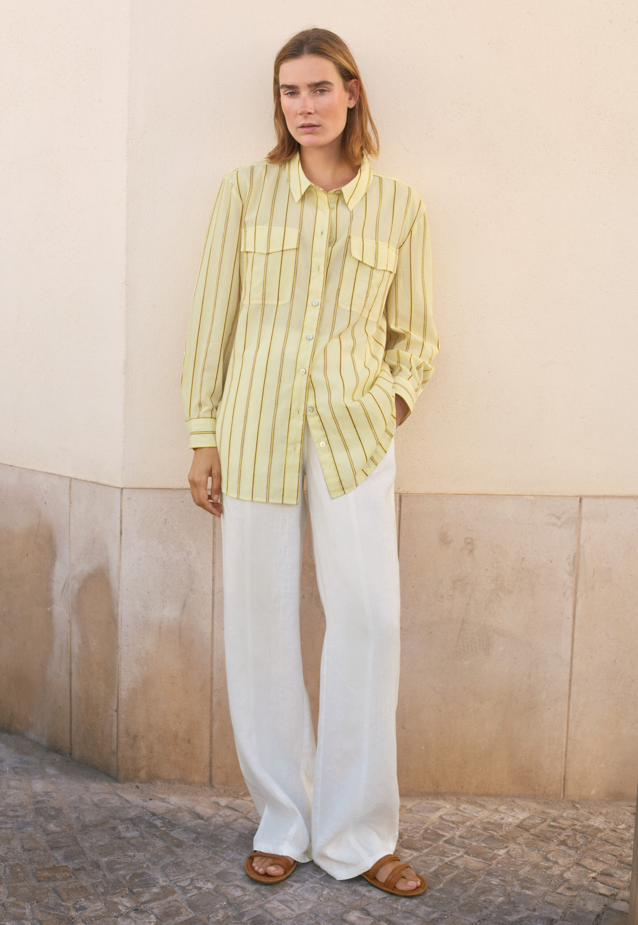 Striped shirt, Light yellow, large
