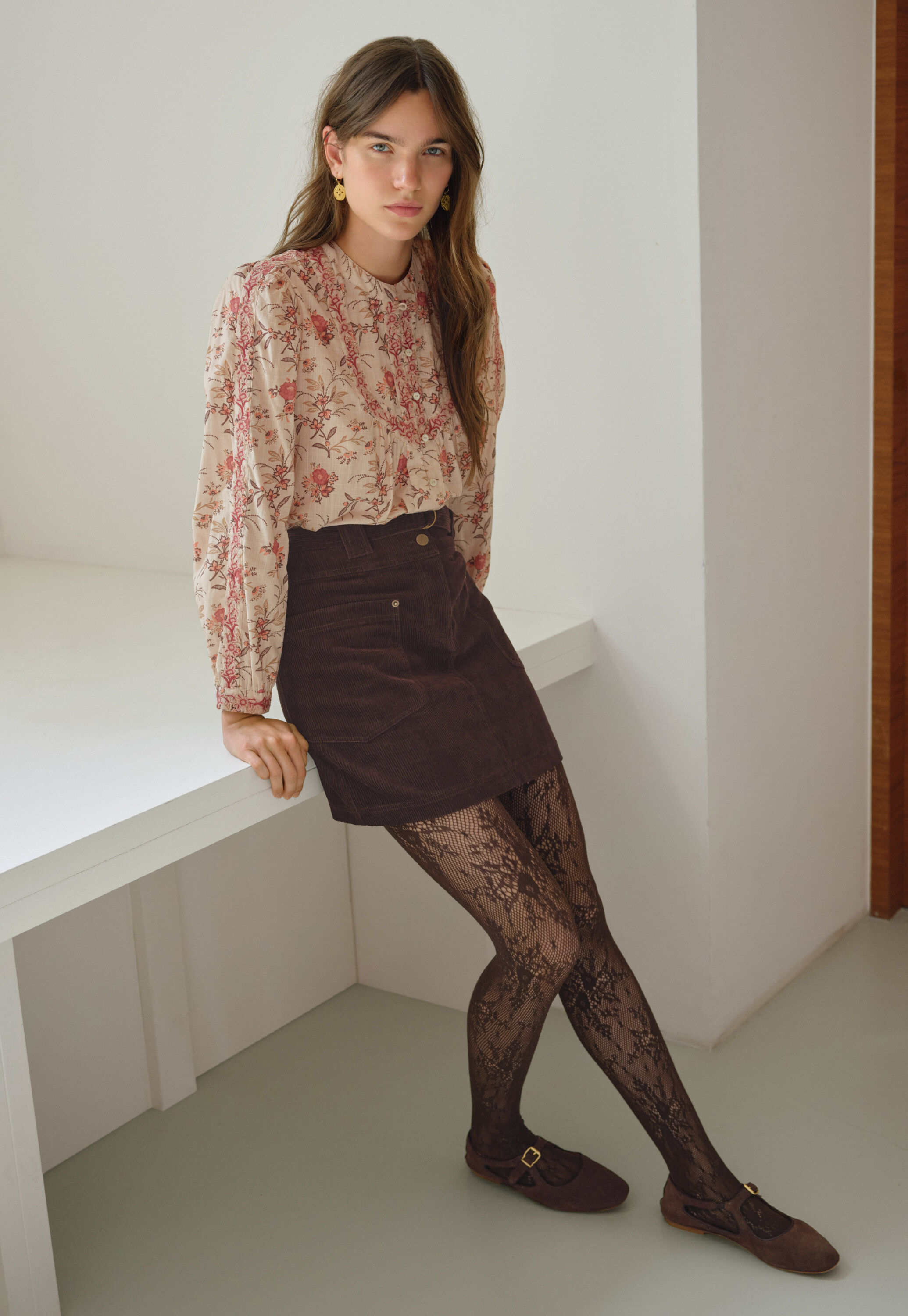 Embroidered printed blouse, Blush rose, large