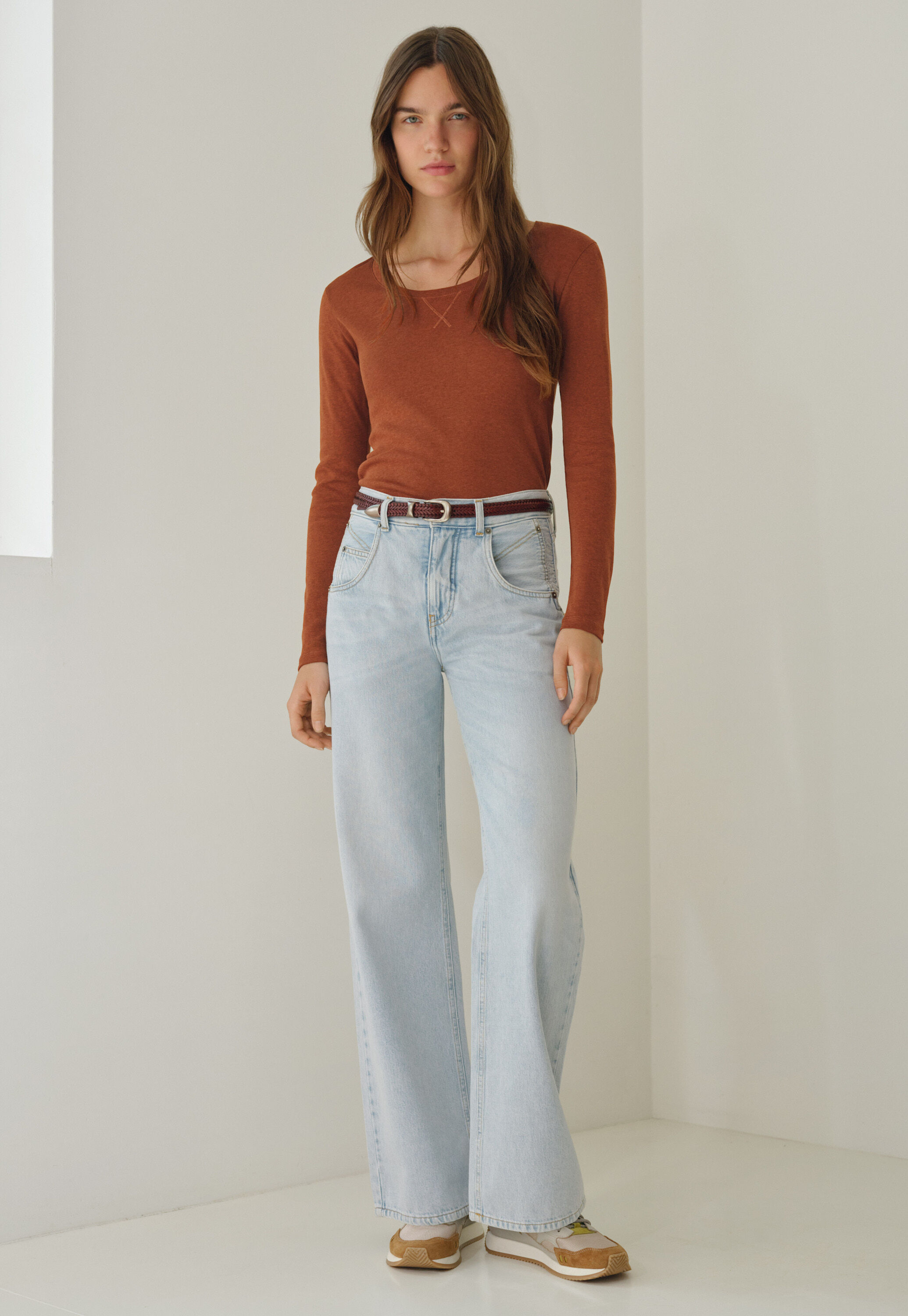 Scoop-neck top, Burnt rust, large