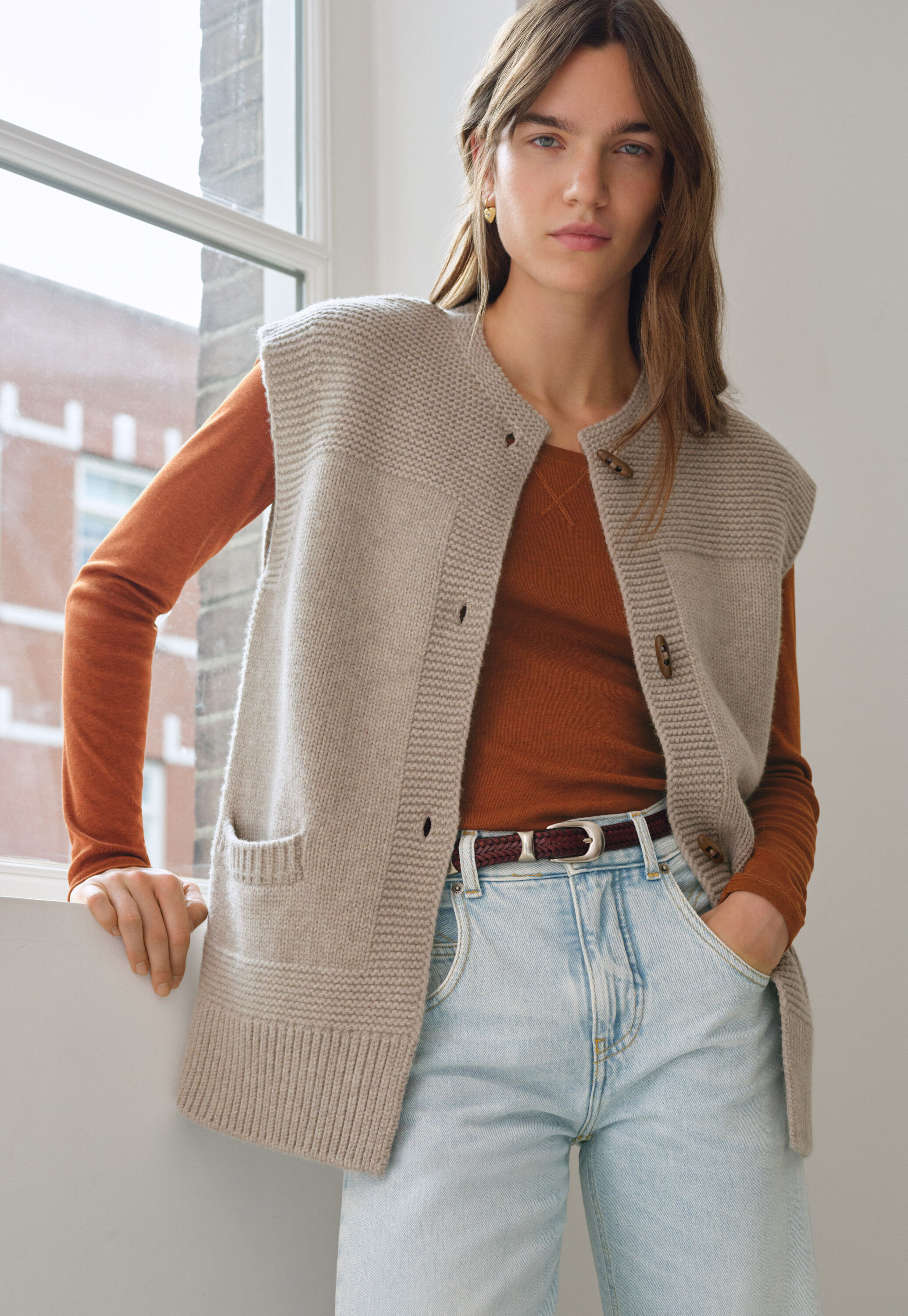 Scoop-neck top, Burnt rust, large