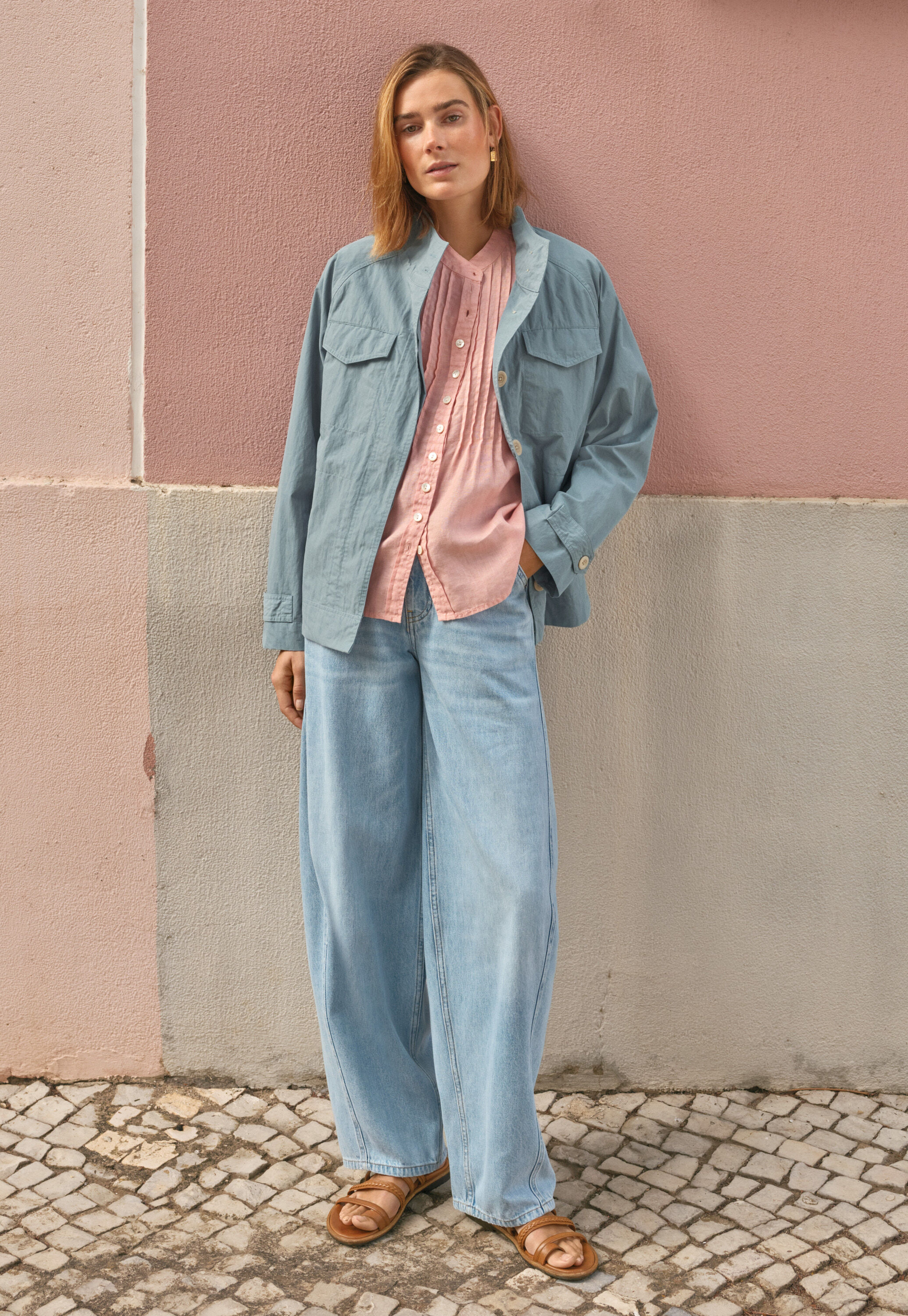 Wide cropped jacket, Stone blue, large