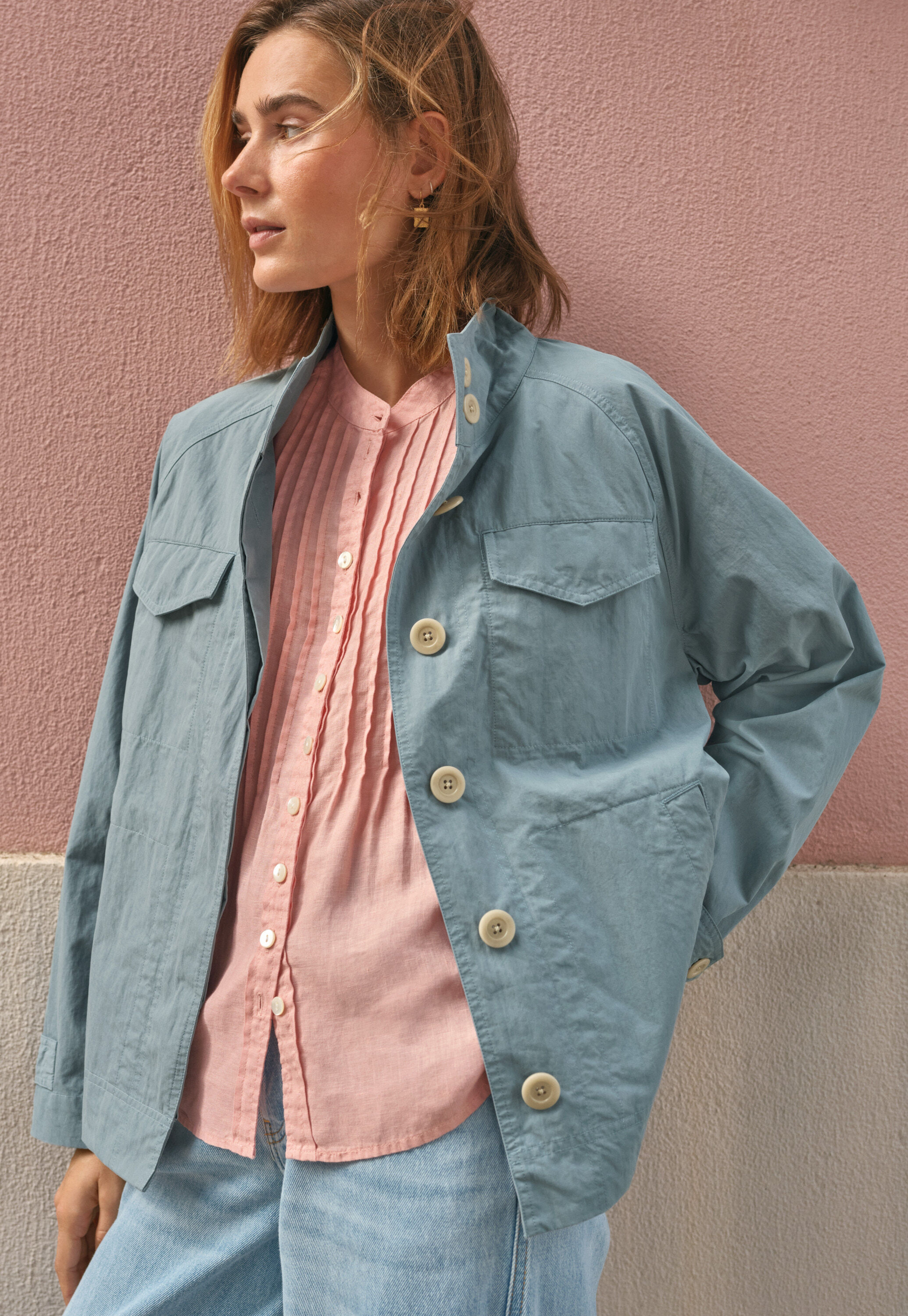 Wide cropped jacket, Stone blue, large