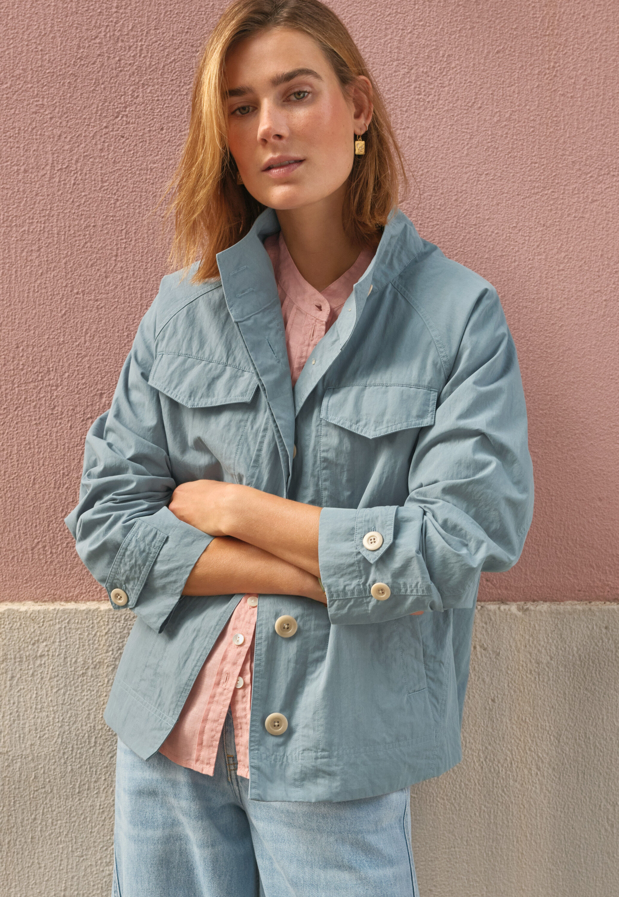 Wide cropped jacket, Stone blue, large