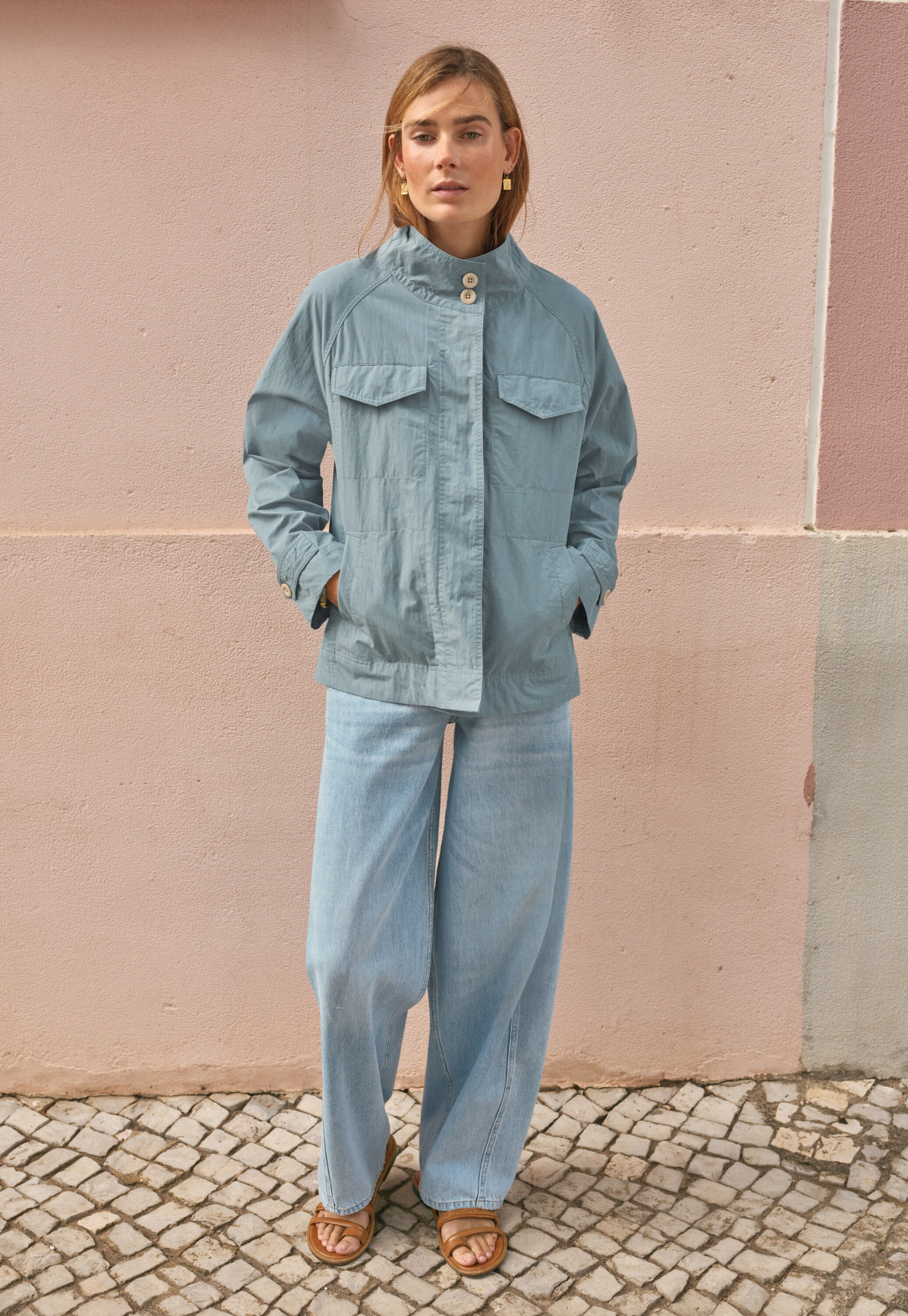 Wide cropped jacket, Stone blue, large