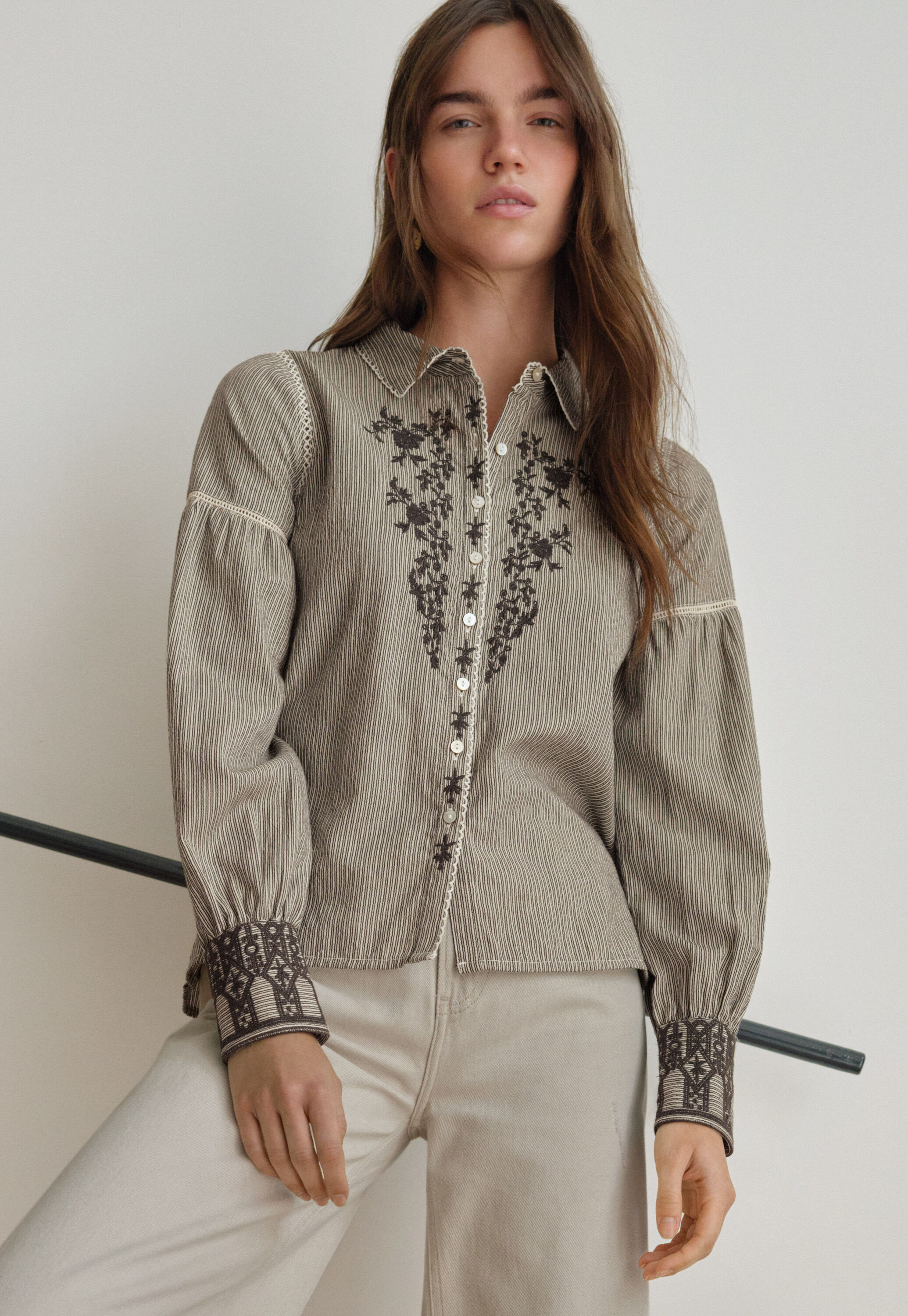 Embroidered self-stripe blouse