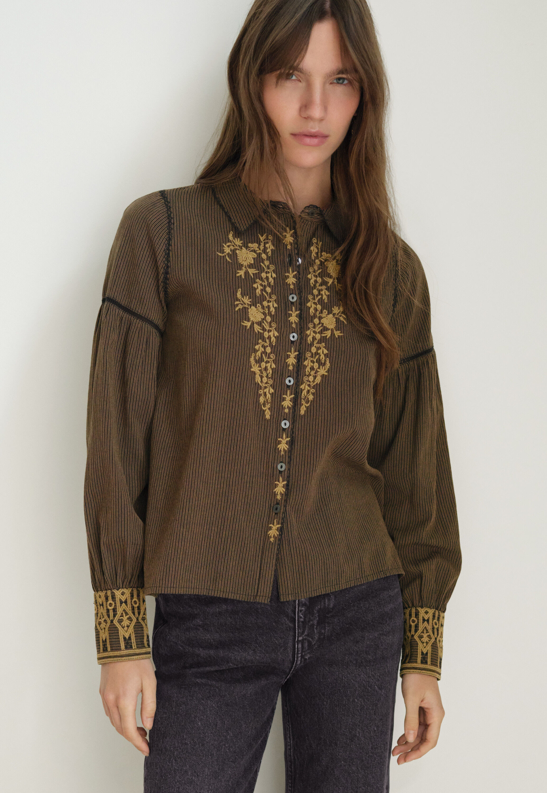 Embroidered self-stripe blouse