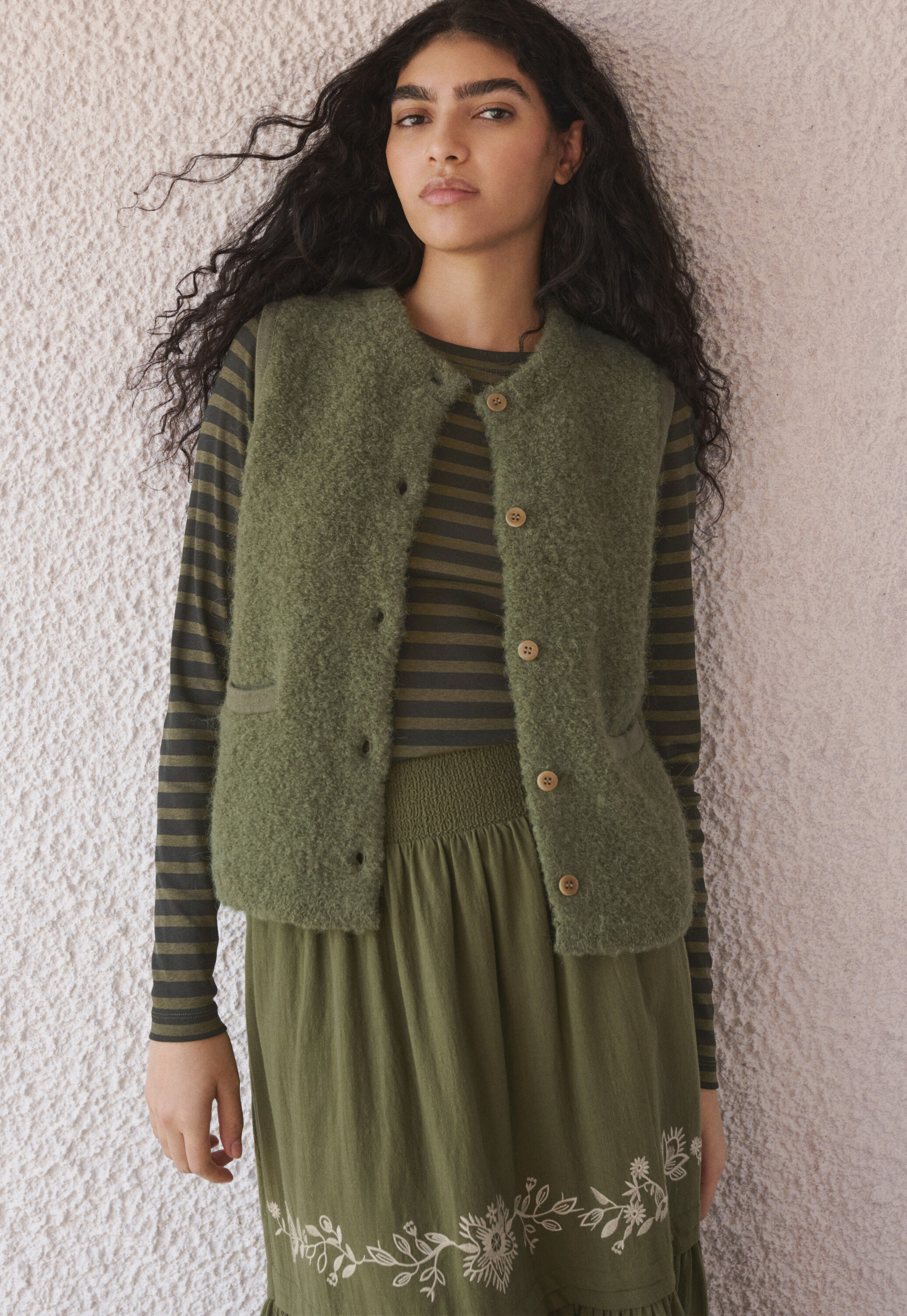 Printed striped top, Dark olive, large