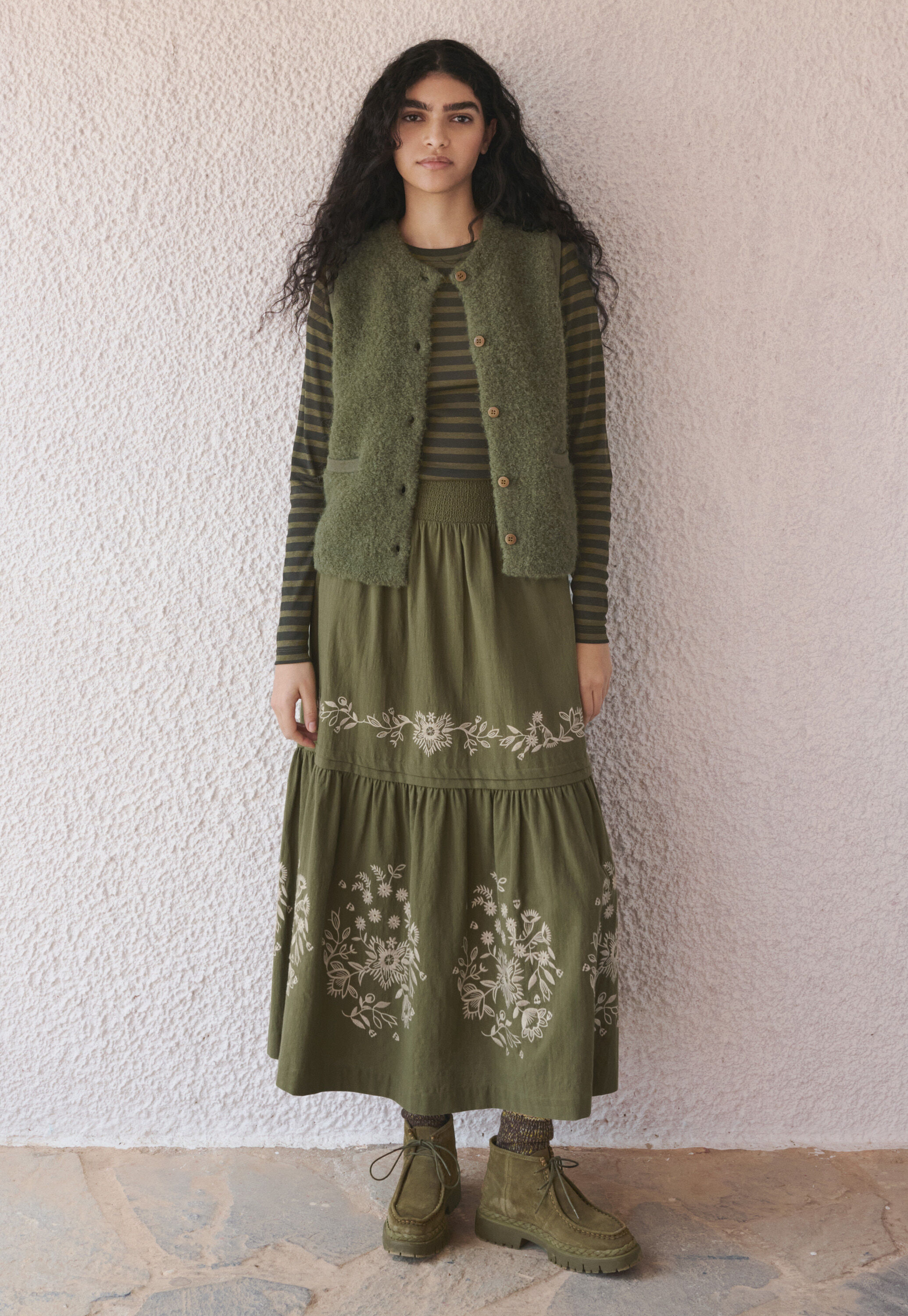 Printed striped top, Dark olive, large