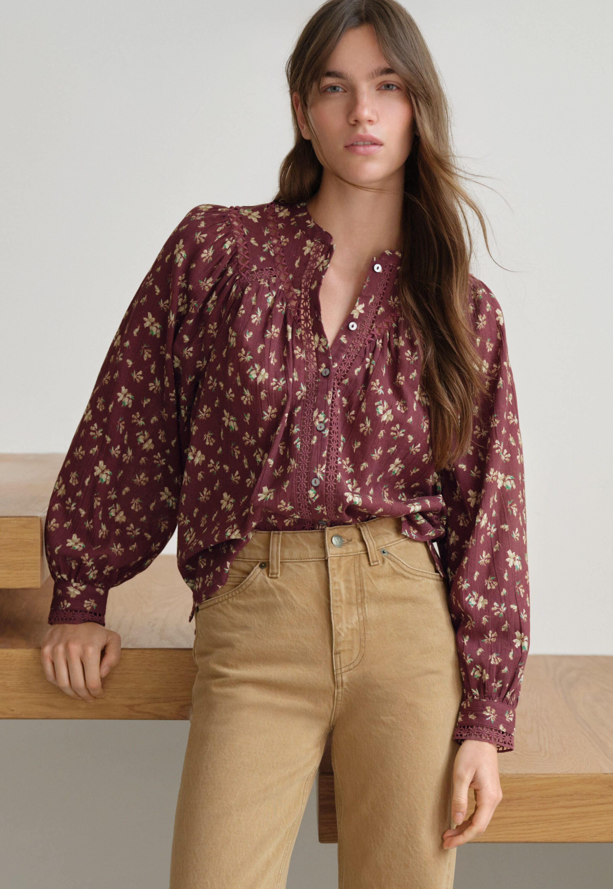 Printed gauze blouse
