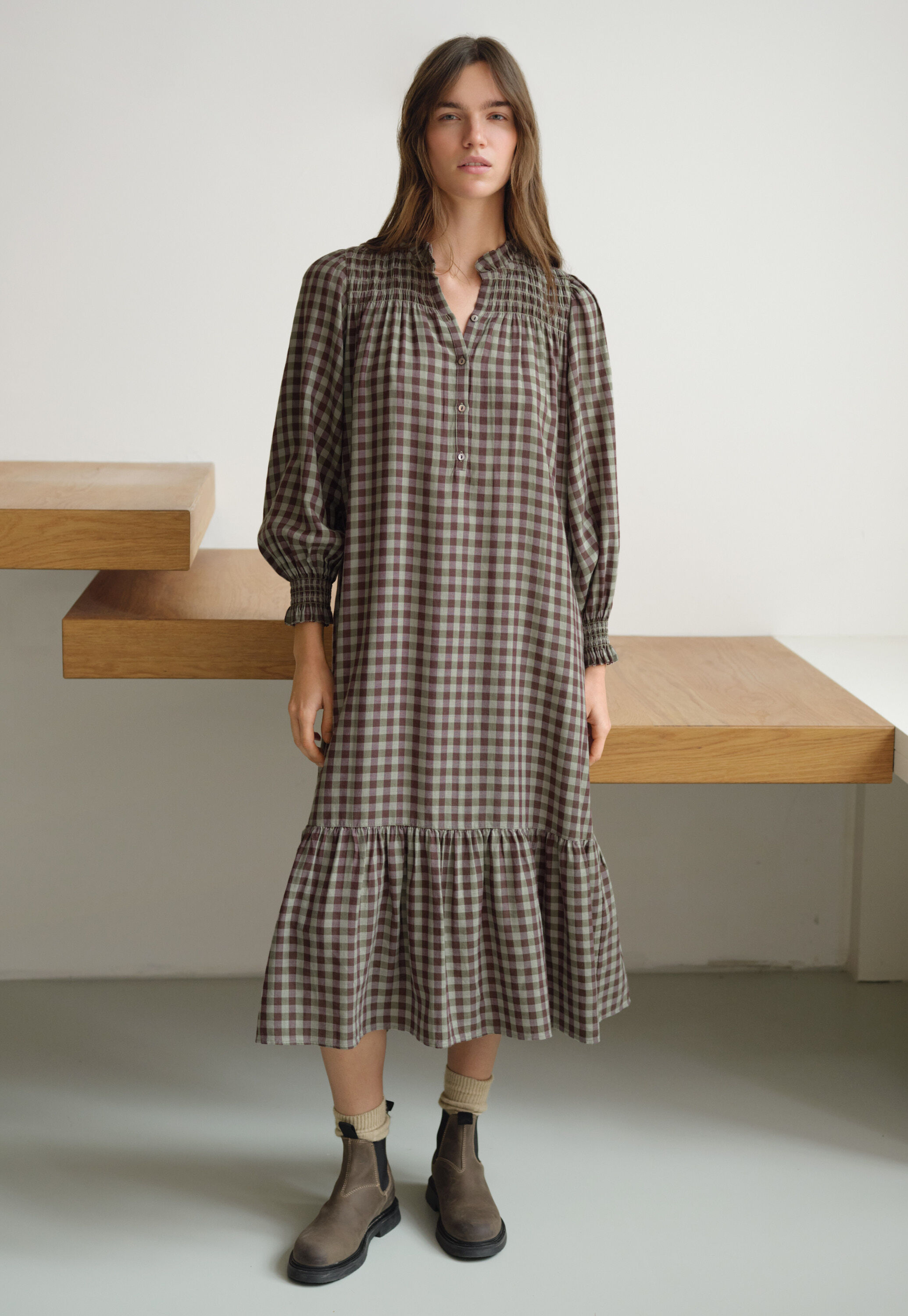 Smocked check dress