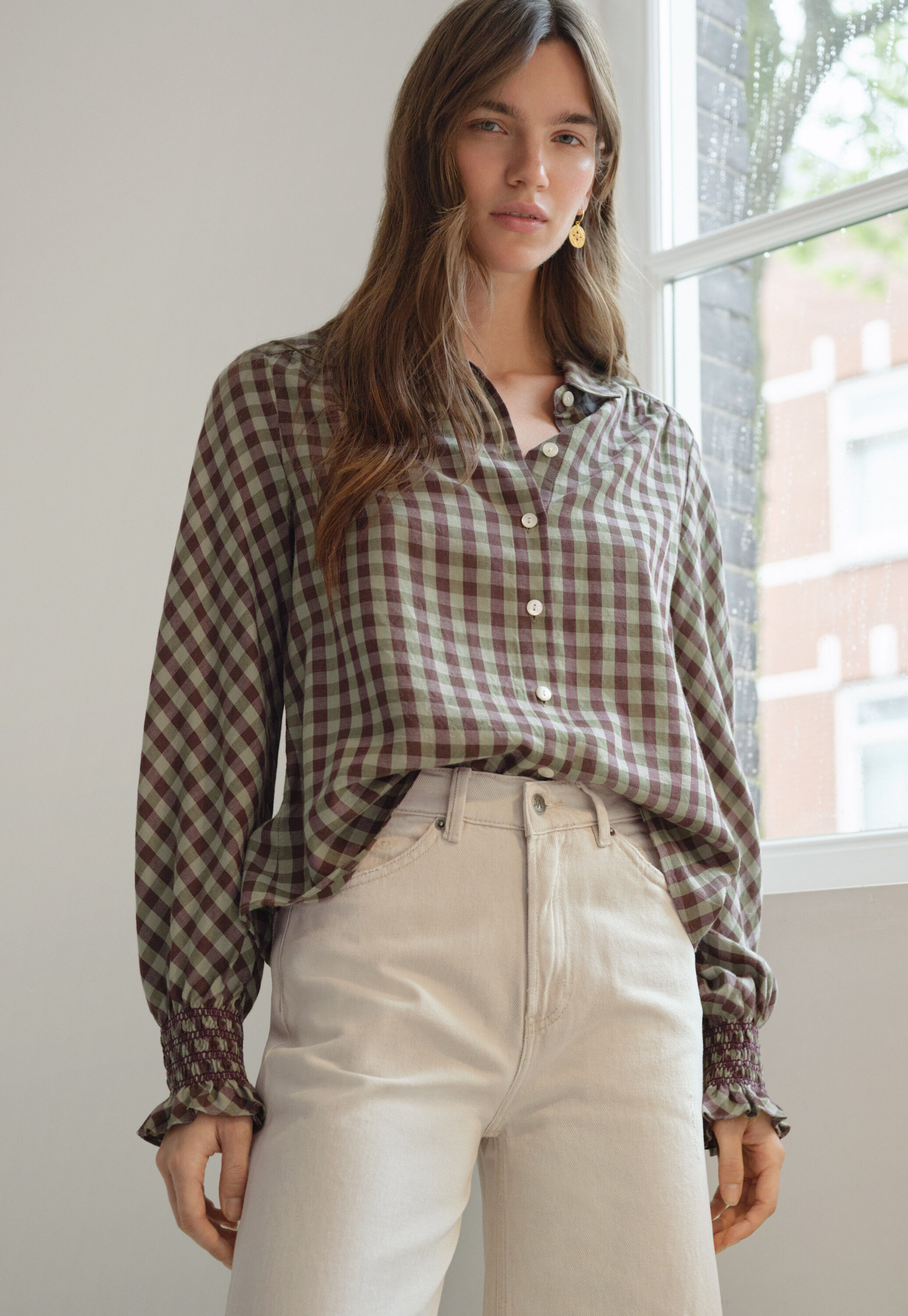 Checked shirt, Sage plum, large