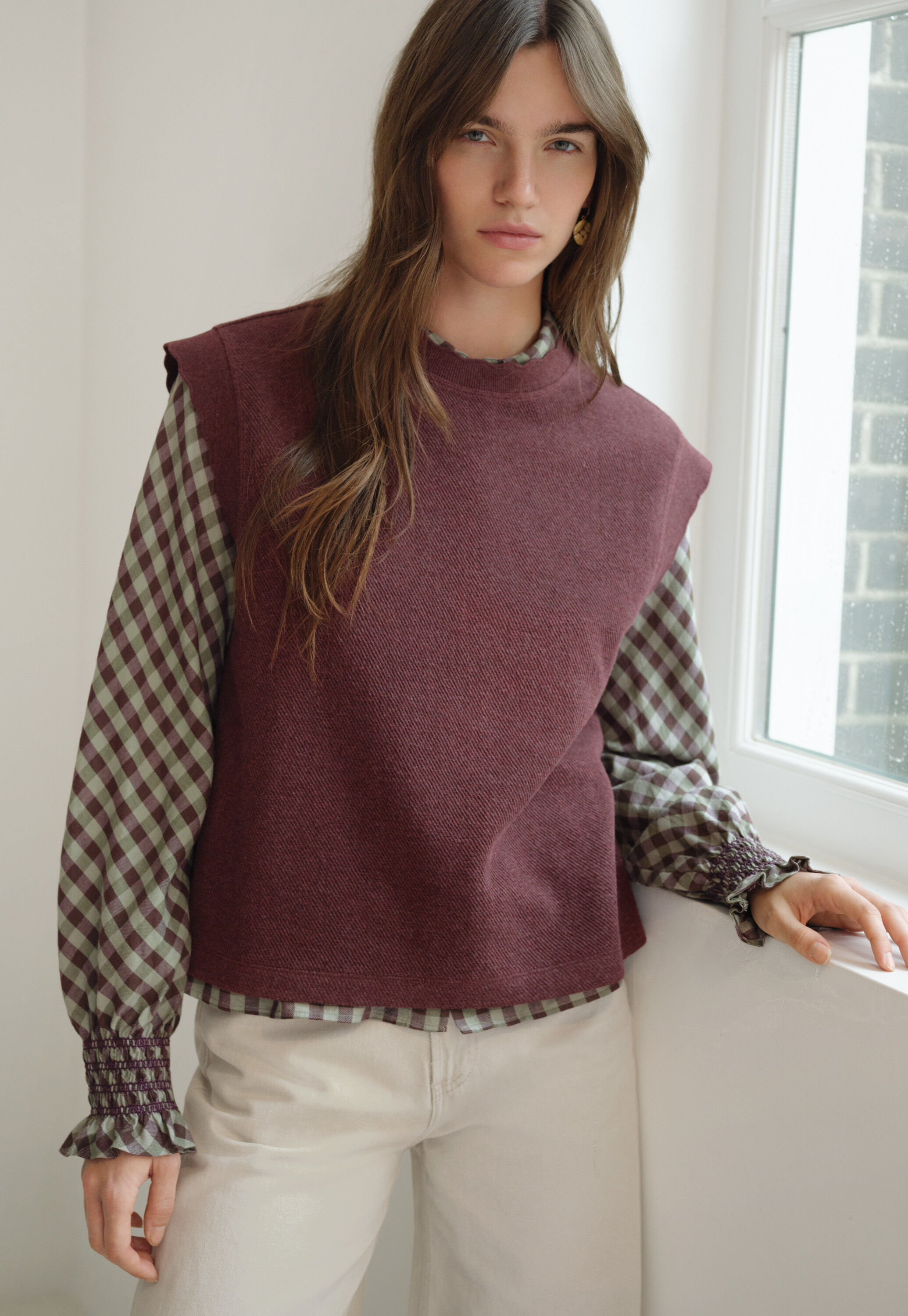 Checked shirt, Sage plum, large