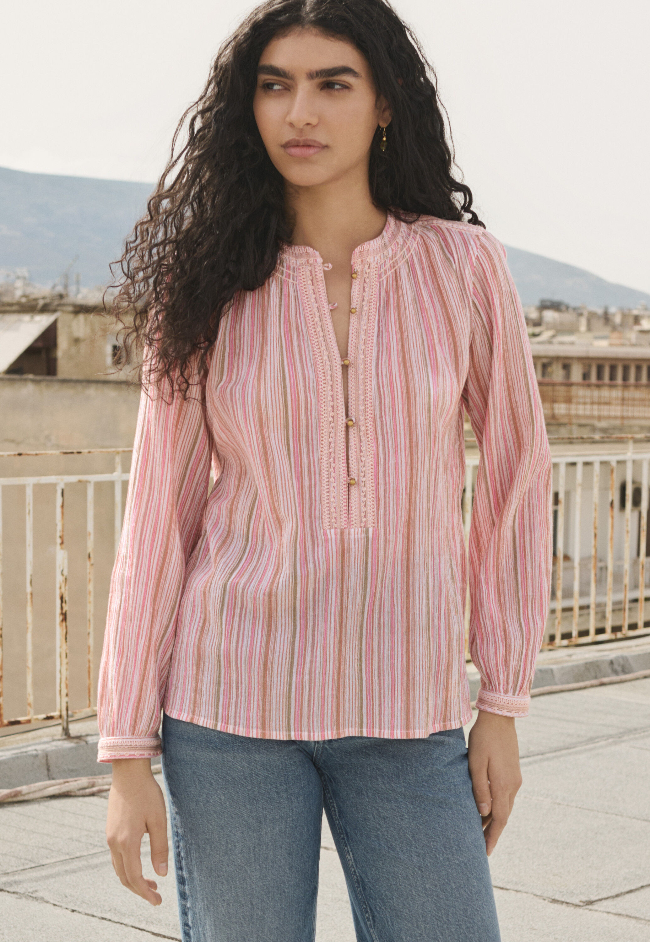 Crinkle stripe blouse