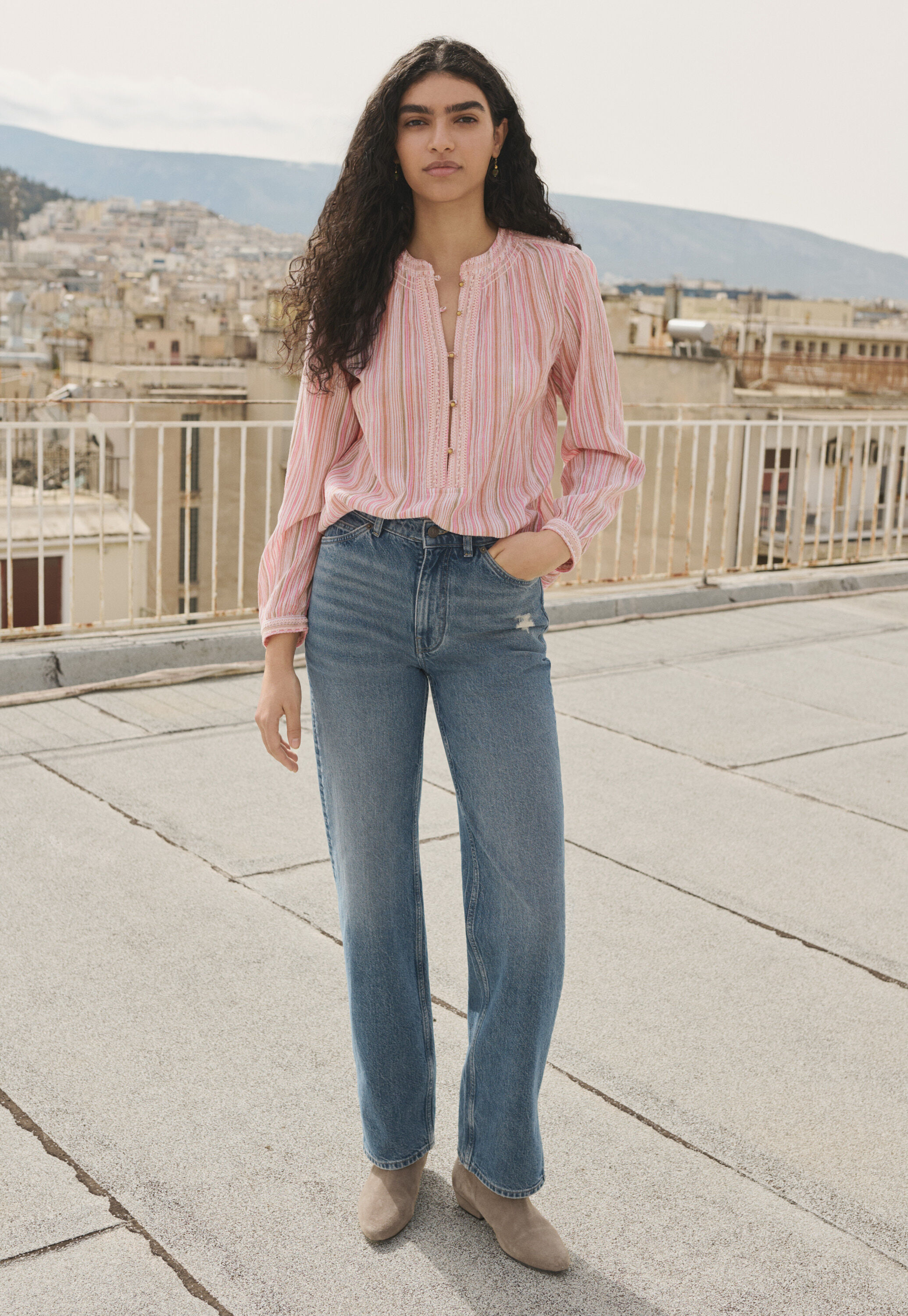 Crinkle stripe blouse