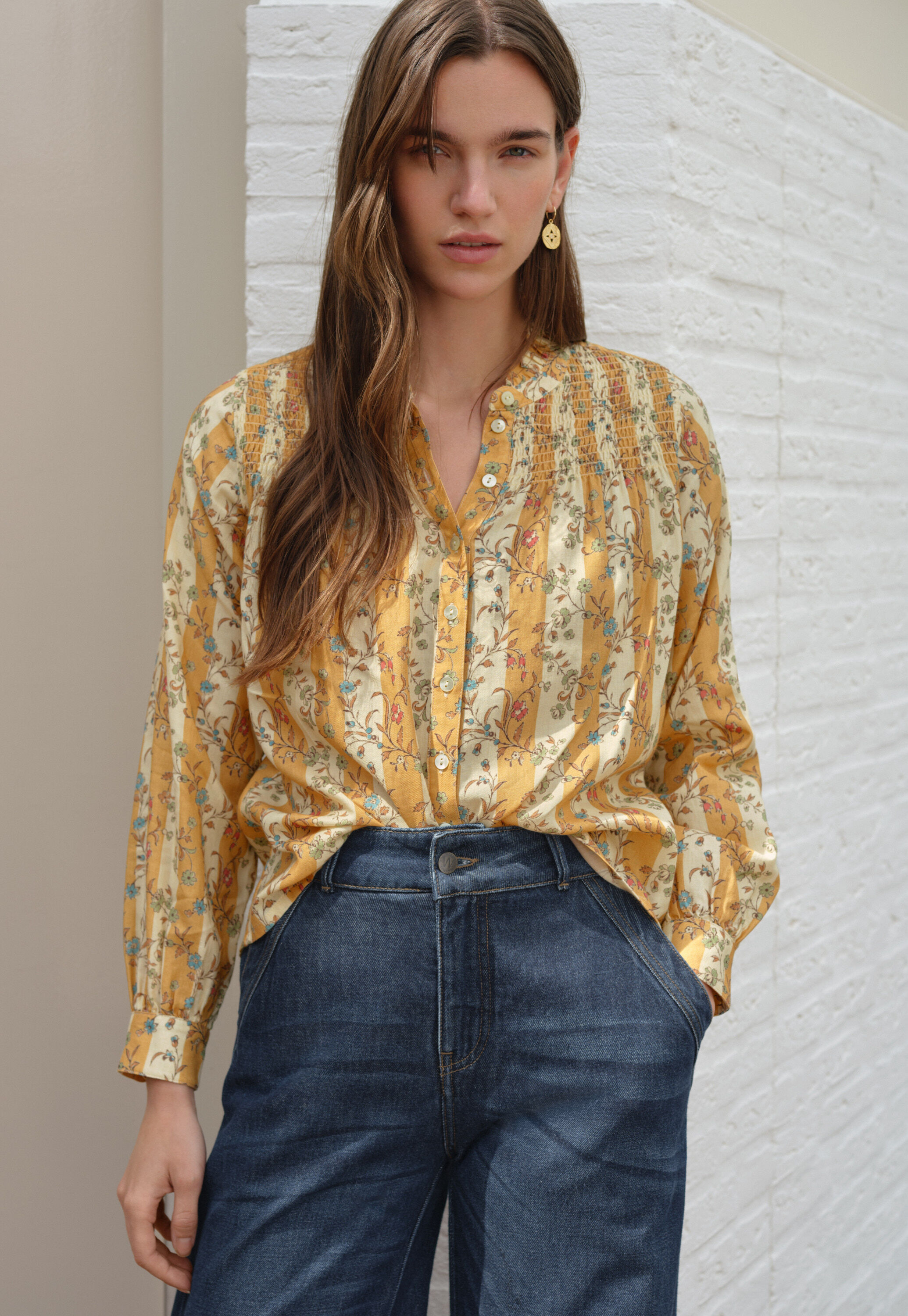 Printed blouse, Soft yellow, large