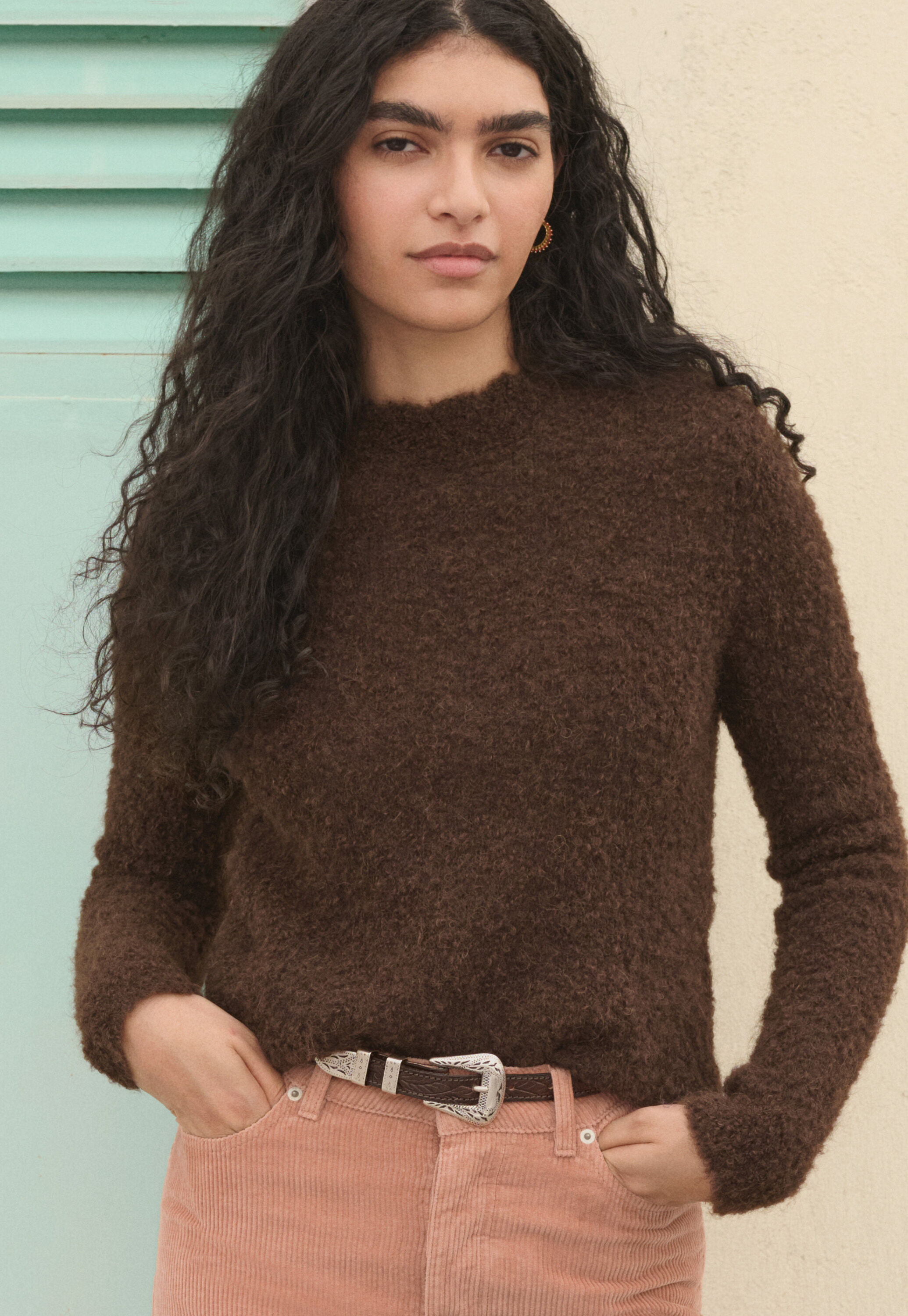Round-neck sweater, Dark chocolate, large