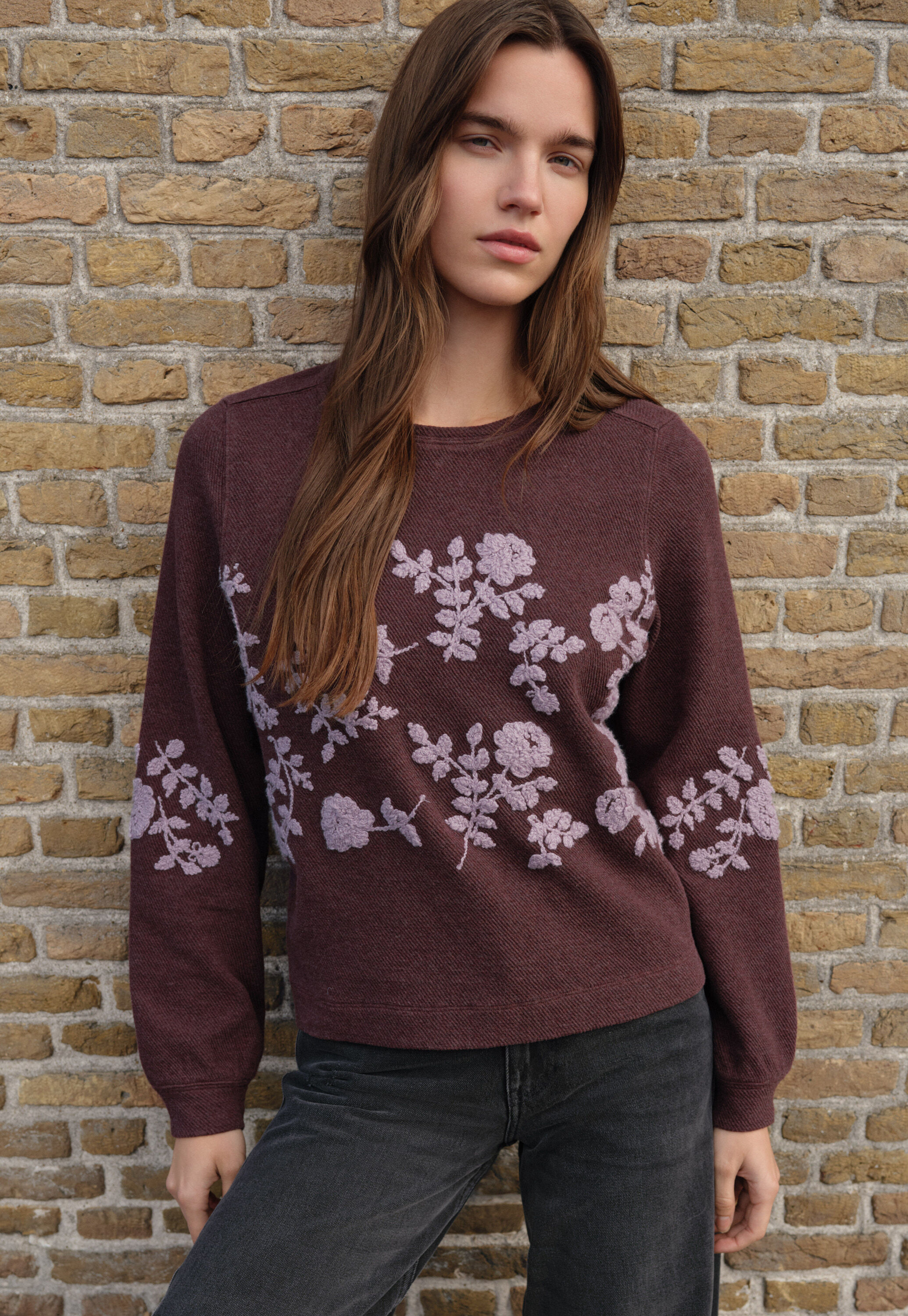 Embroidered sweatshirt, Wine, large
