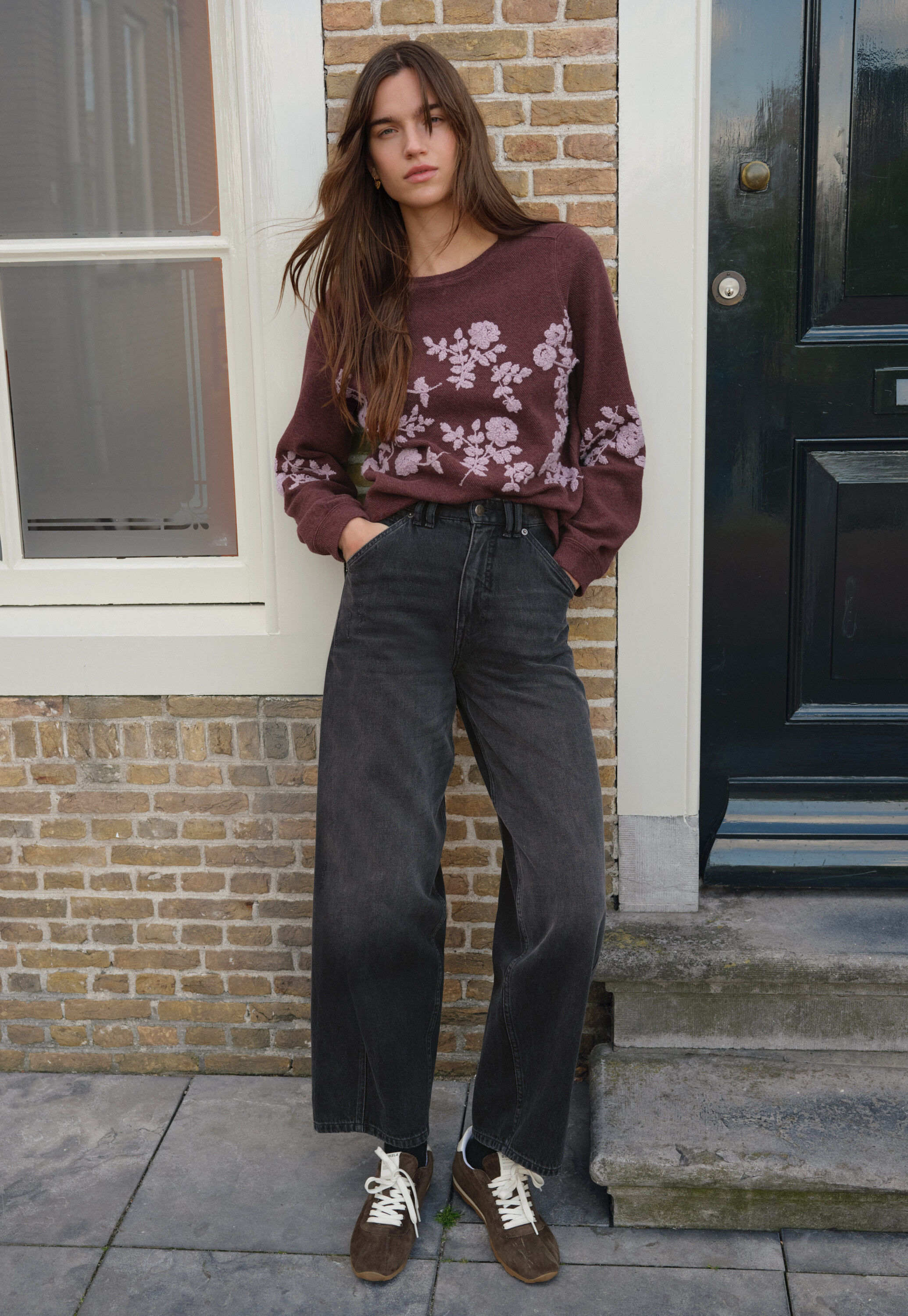 Embroidered sweatshirt, Wine, large