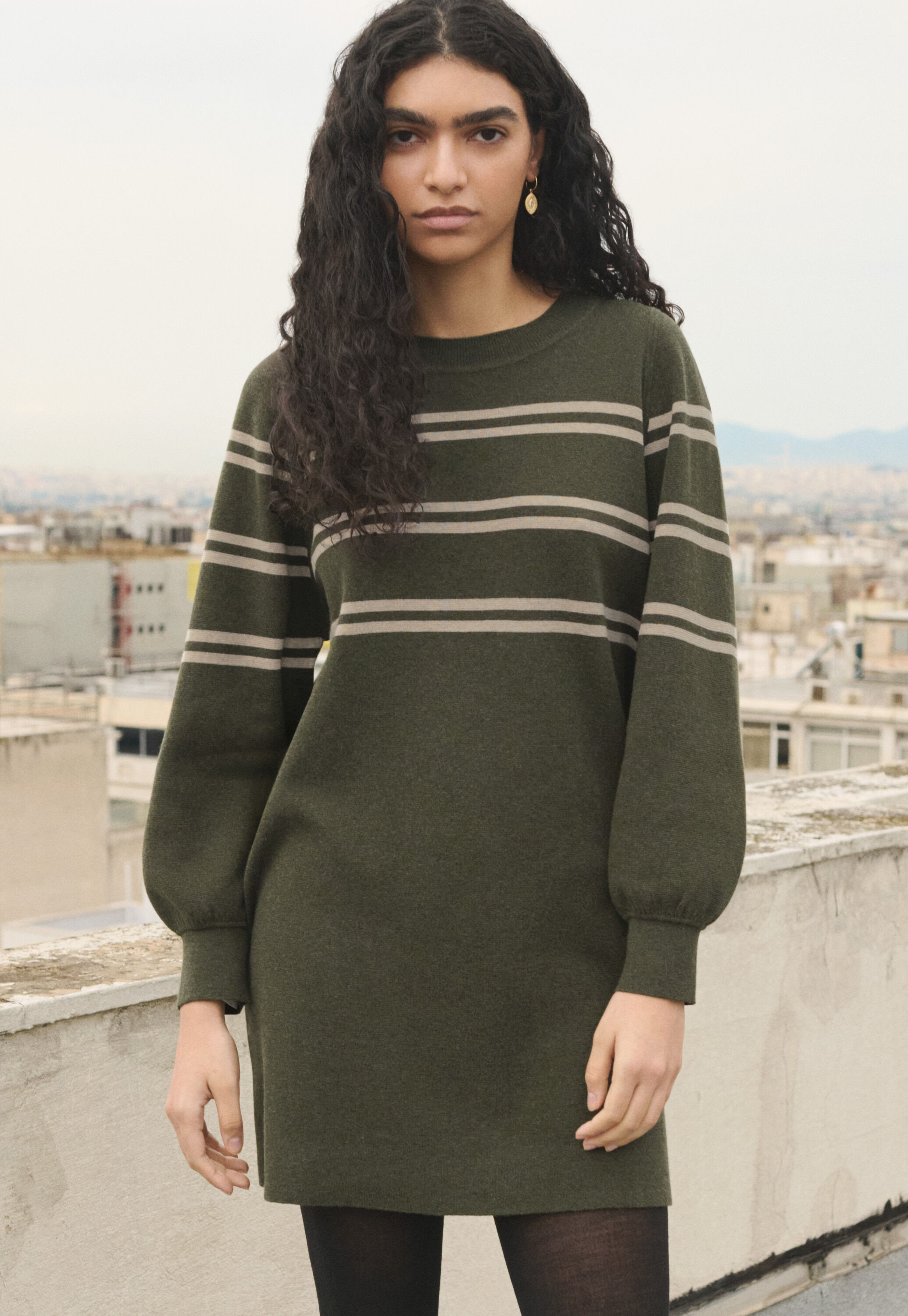 Striped dress, Olive ecru, large