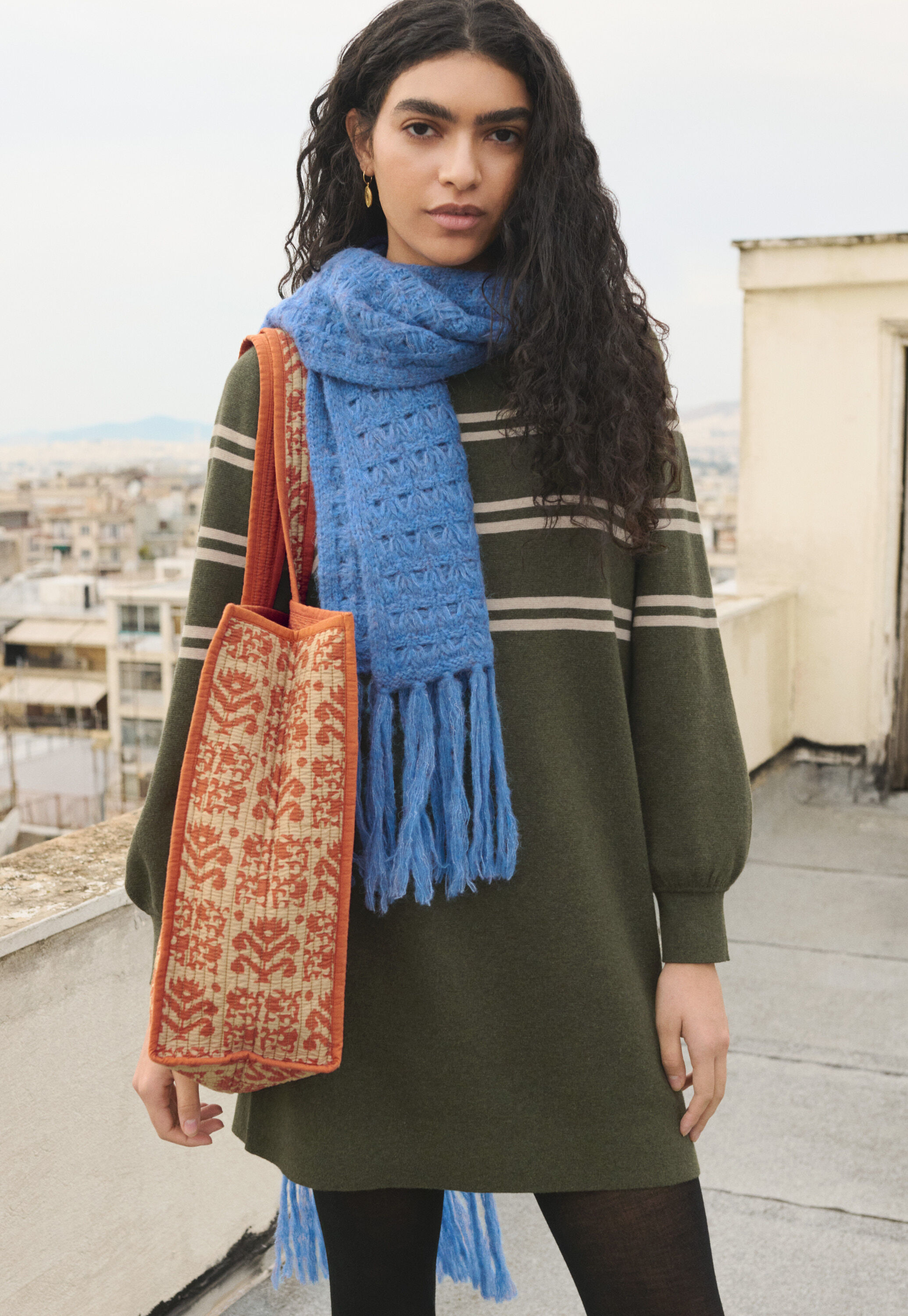 Striped dress, Olive ecru, large