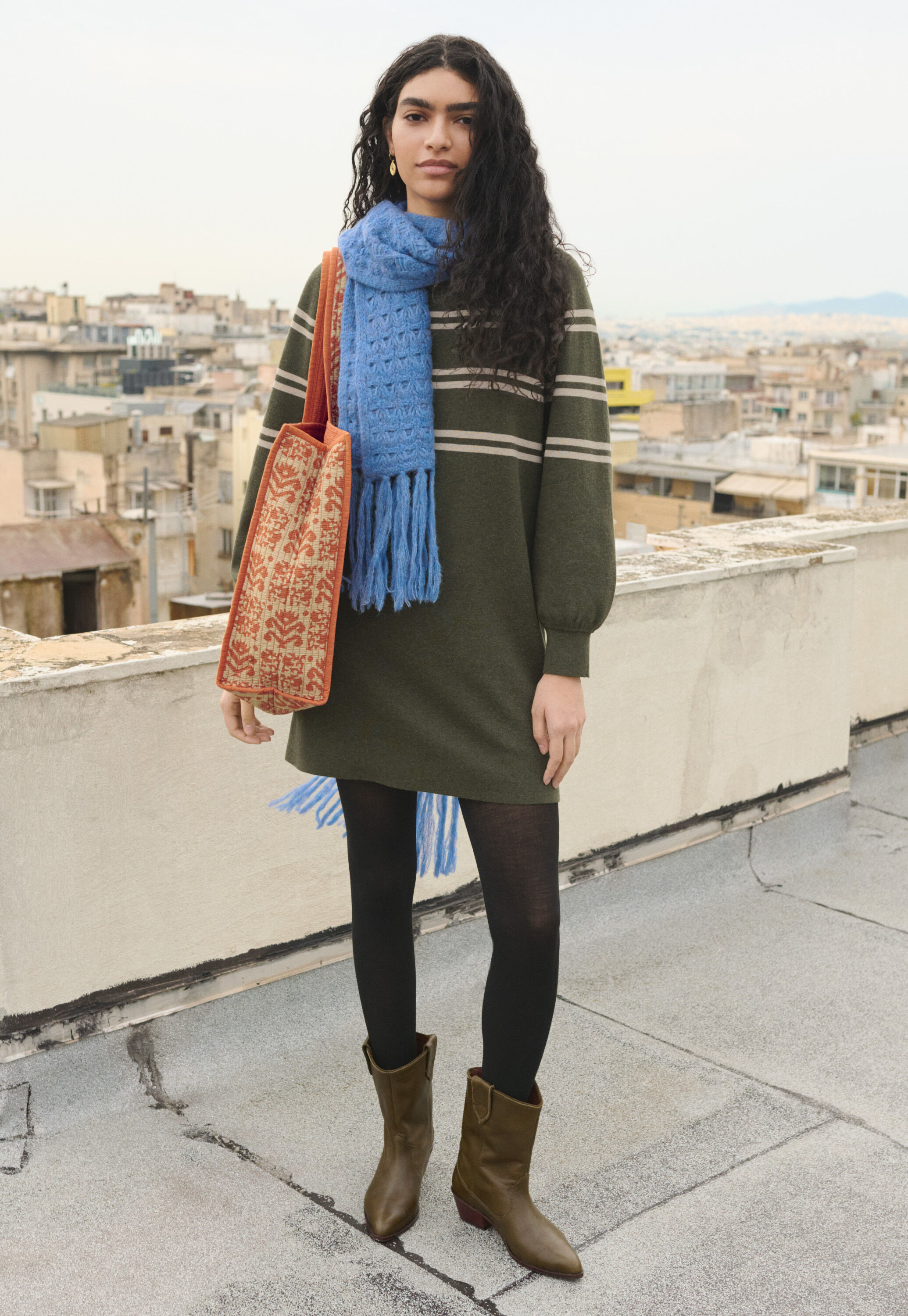 Striped dress, Olive ecru, large