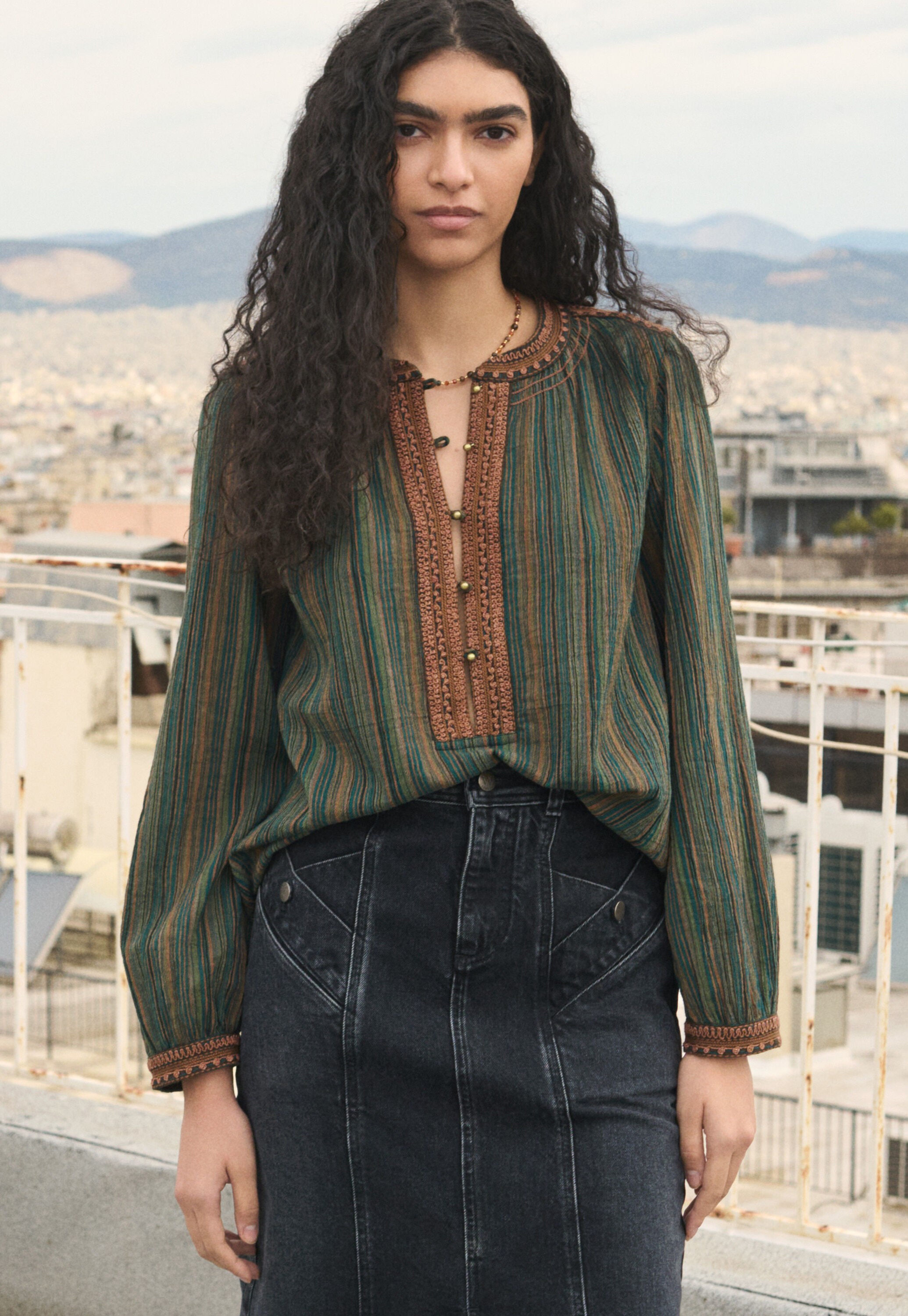 Crinkle stripe blouse