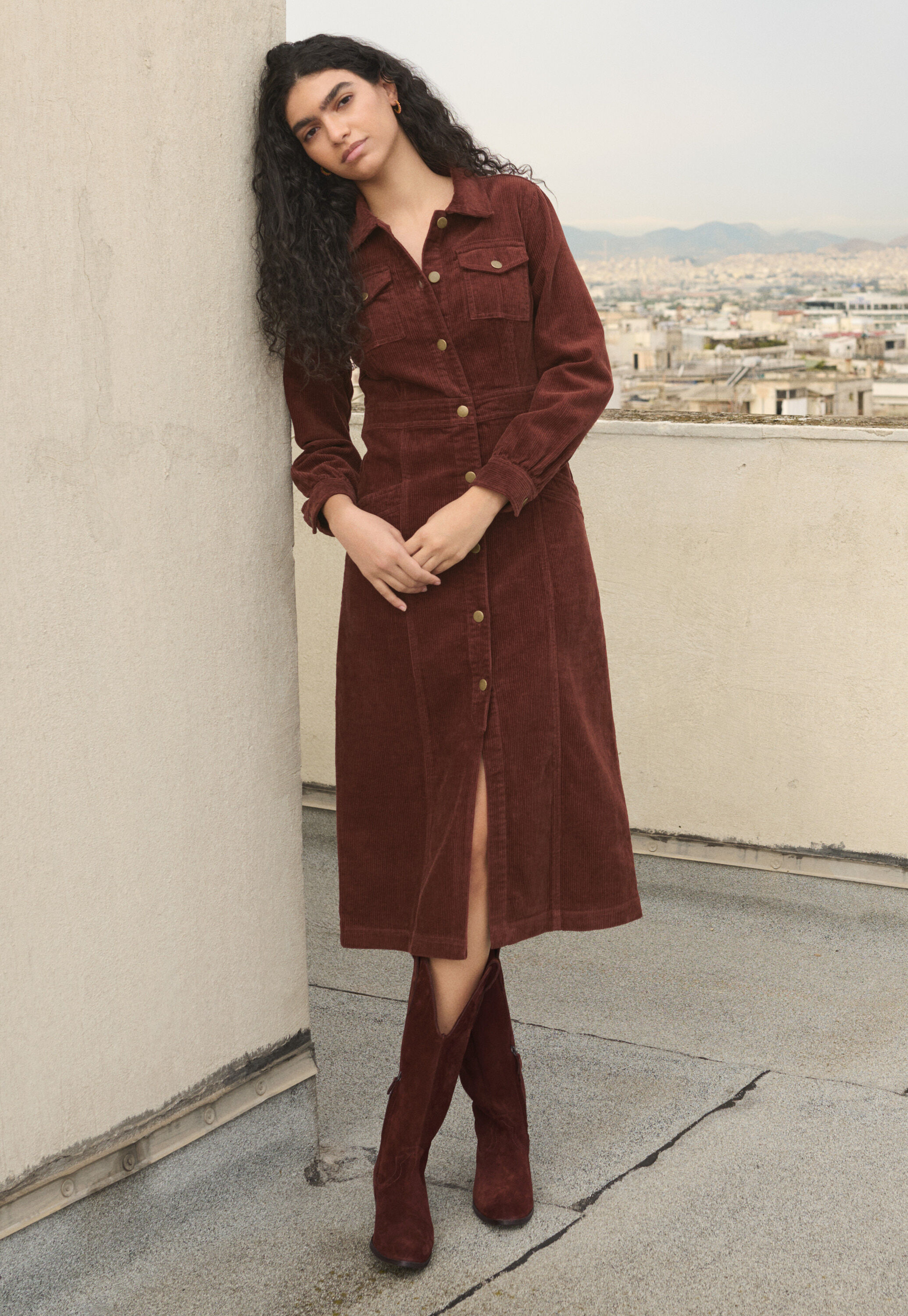 Long cord dress, Mahogany, large