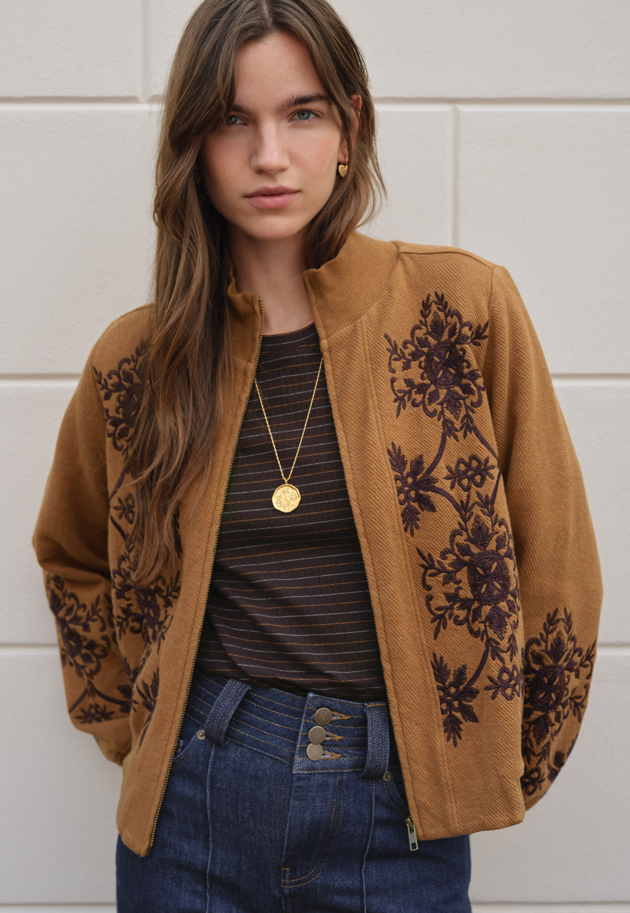 Embroidered jersey jacket, Ginger, large