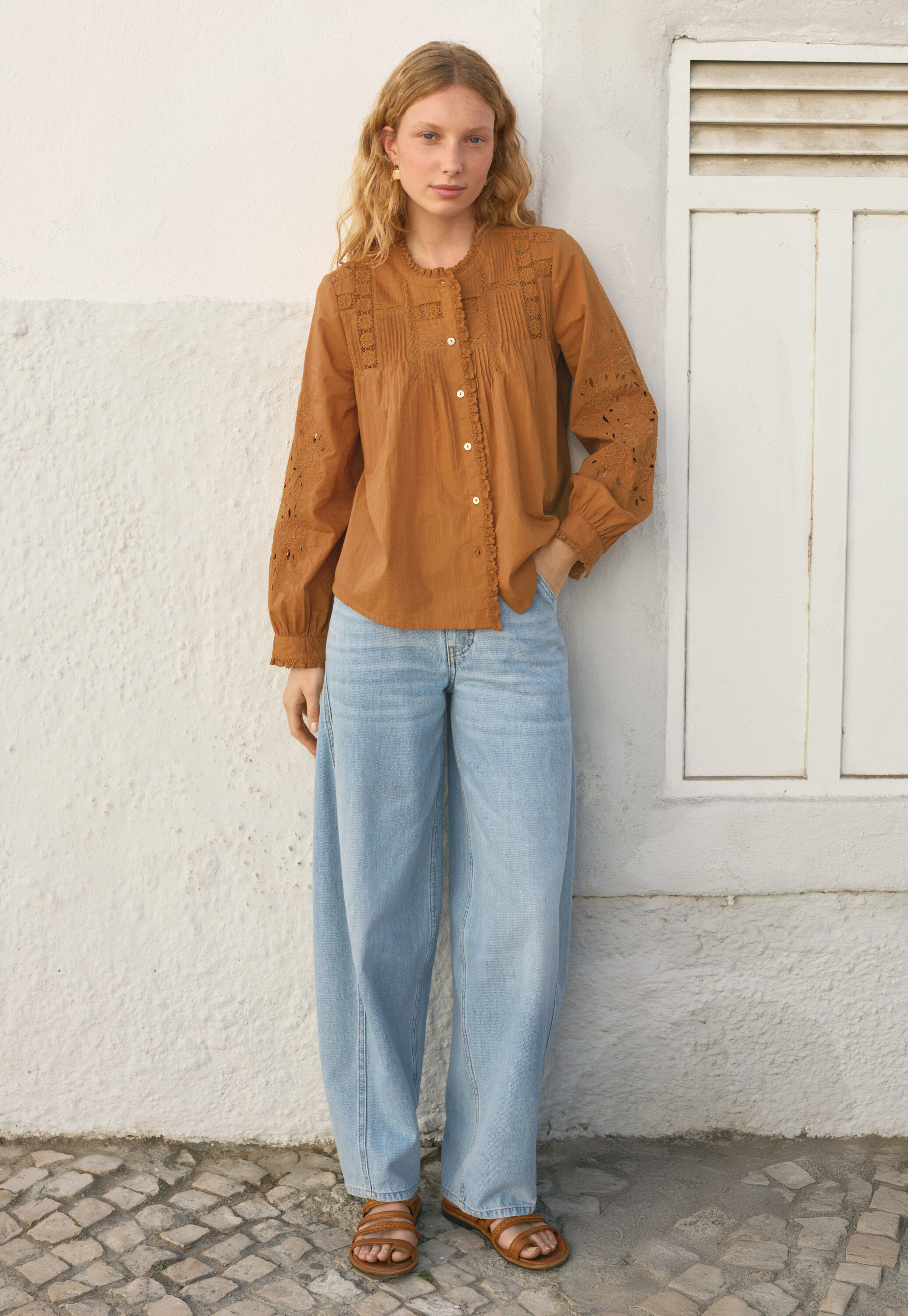 Lace pintuck blouse