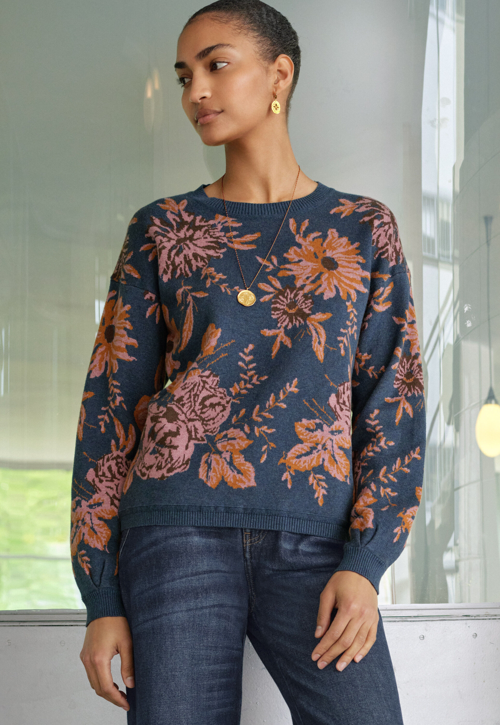 Lace-stitch sweater