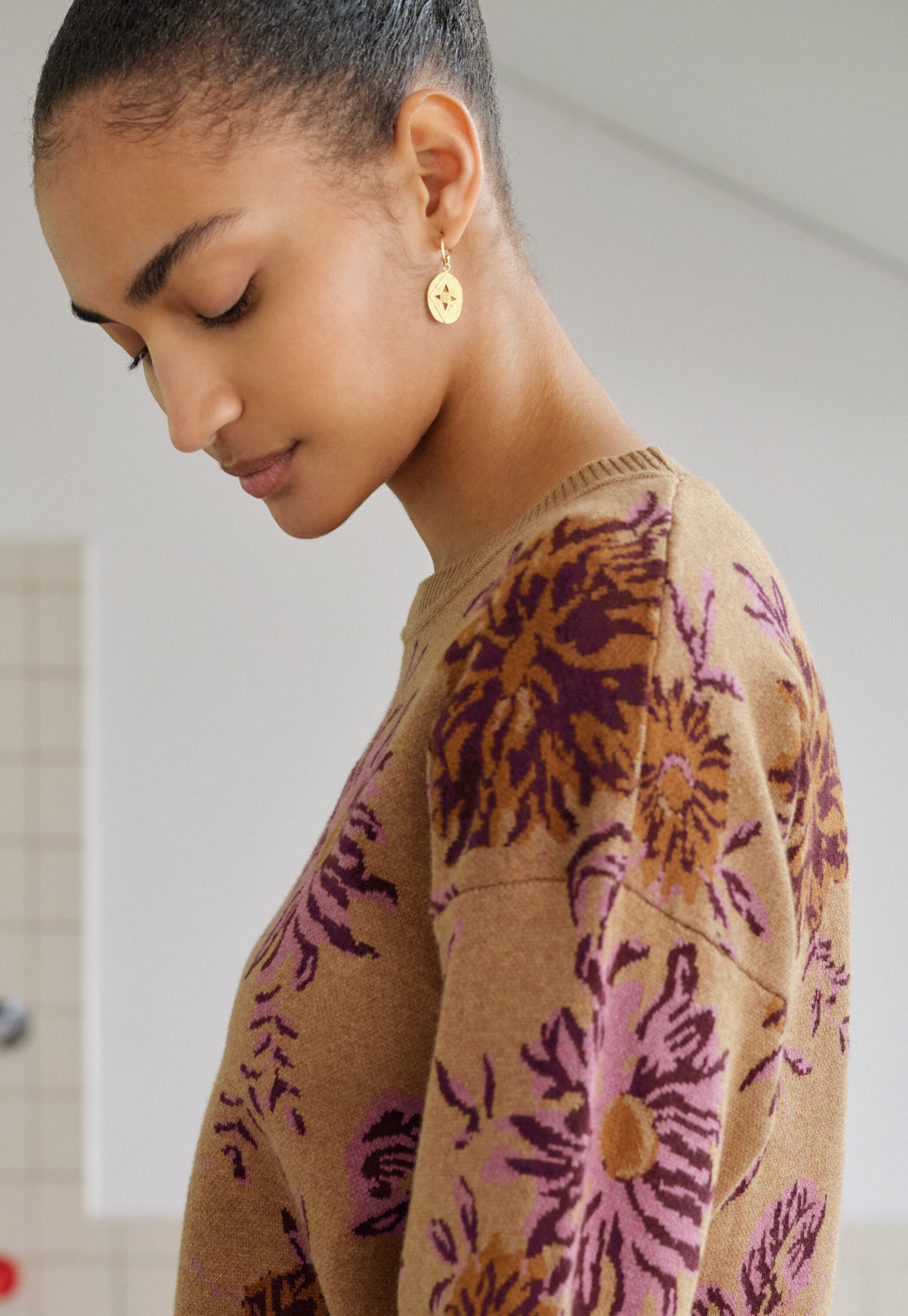 Jacquard sweater, Caramel orchid, large