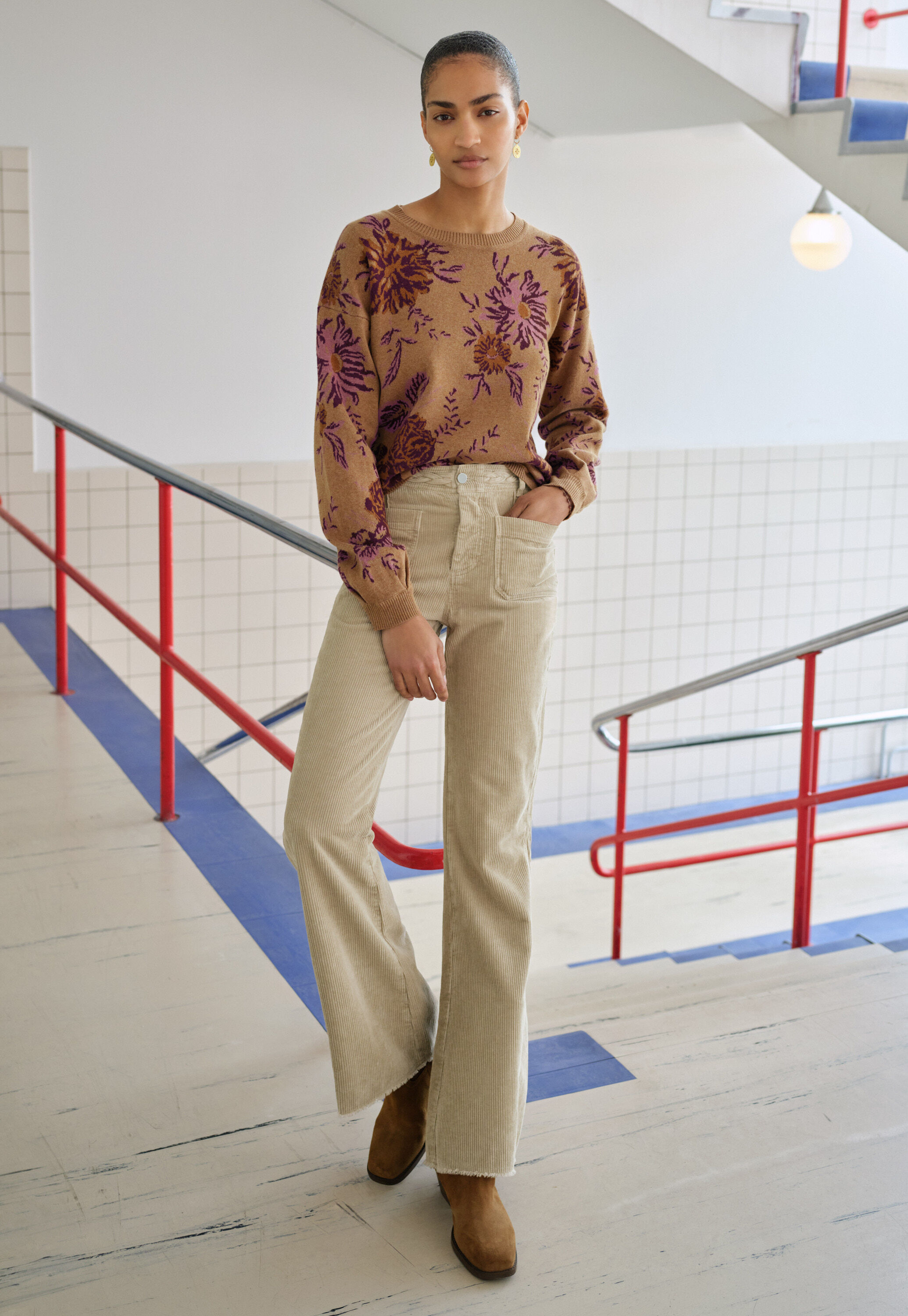 Jacquard sweater, Caramel orchid, large